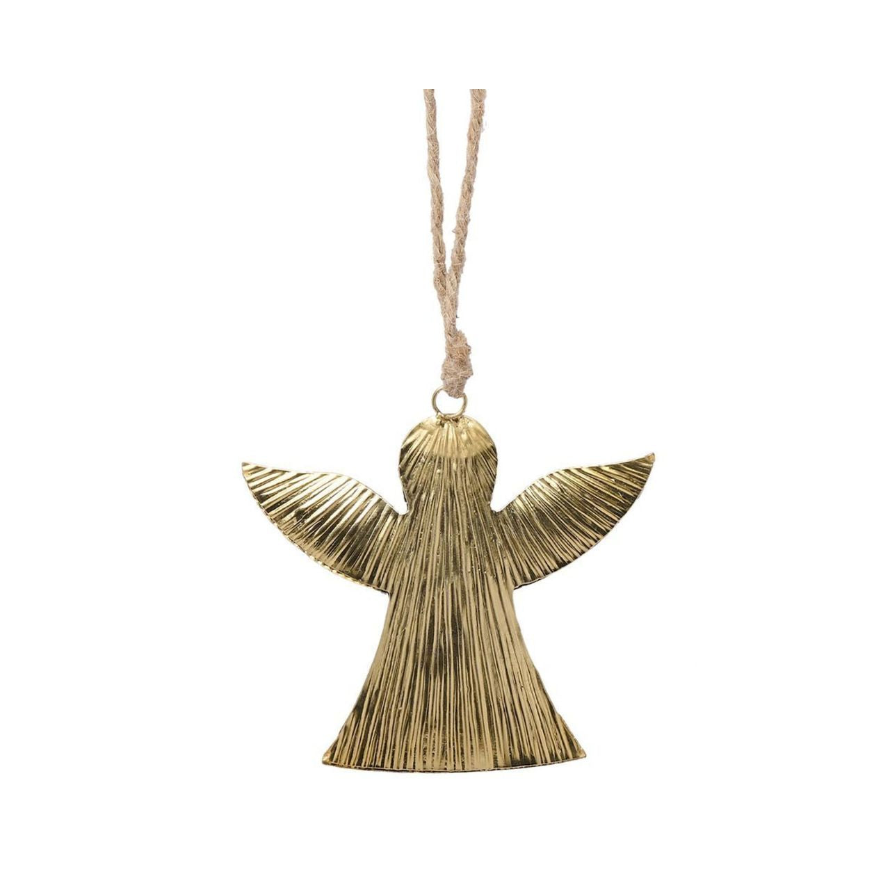 The stunning Gold Angel Ornament brings a heavenly touch to Christmas decorations. This glittering small golden angel has delicately crafted wings and a robe, ready to watch over the festivities.