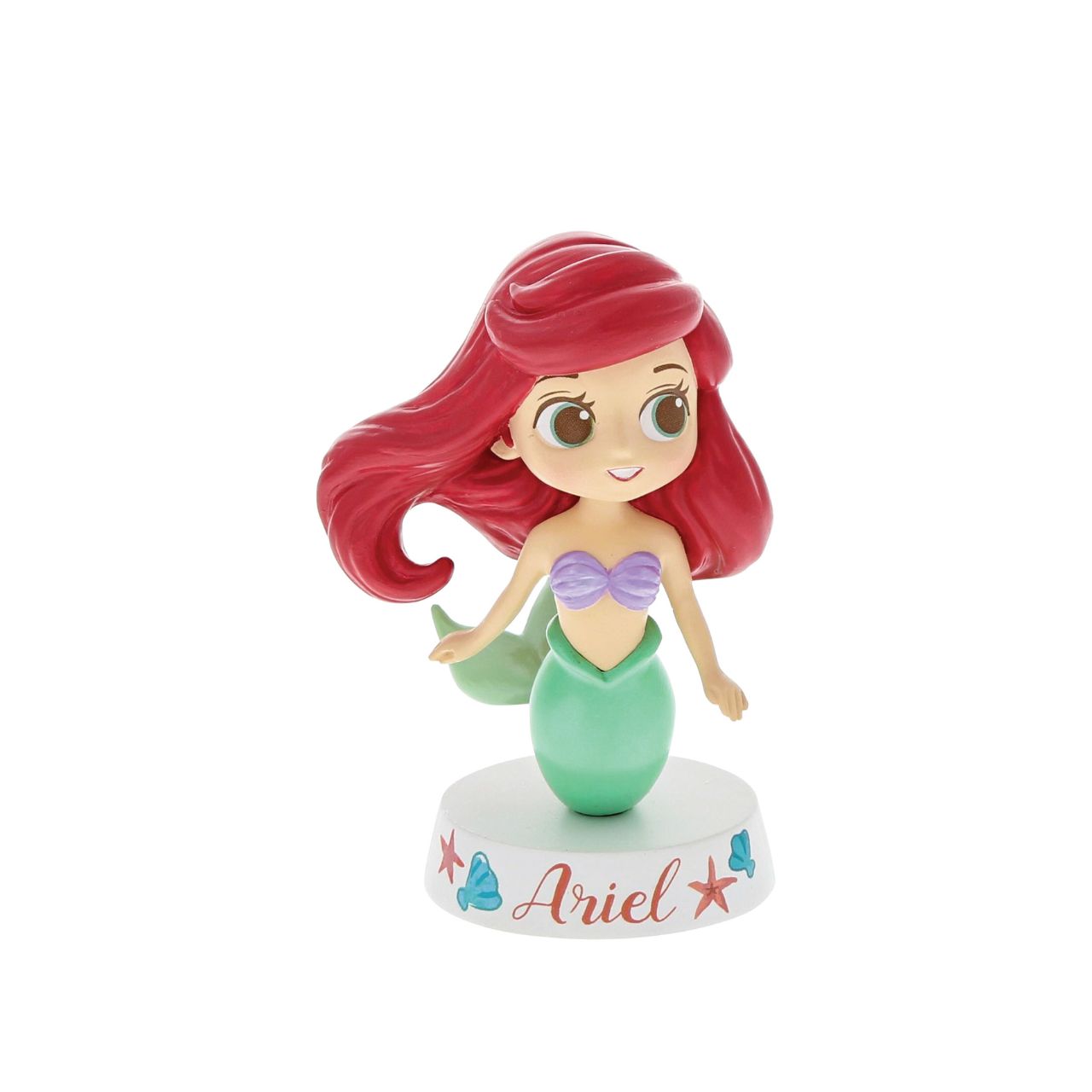 This mini Ariel figurine is the perfect gift or addition to any Disney collection. Based on the animated Little Mermaid film, this piece features Ariel's flowing red hair and green mermaid tail. A great little collectible. Made from high quality vinyl.