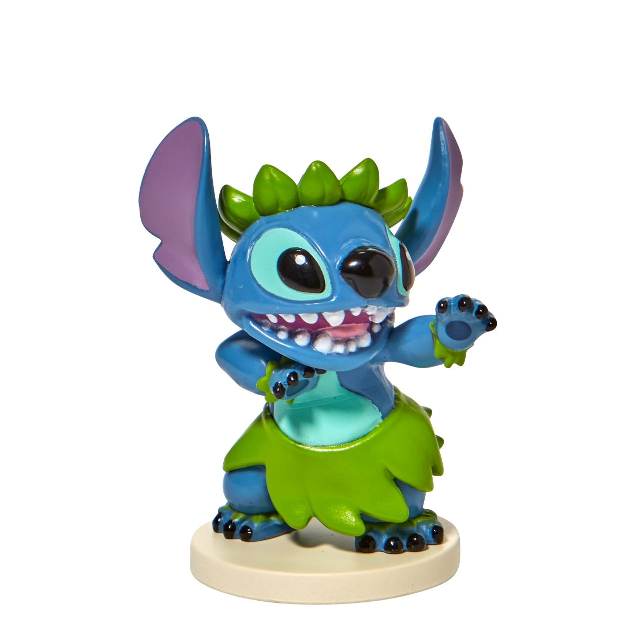 Grand Jester Studios Dancing Stitch Mini Figurine This cute and fun dancing Stitch mini figurine by Grand jester Studios is the perfect addition to any Stitch or Disney collection. Dressed in his finest grass skirt, Stitch is ready to show off his dancing skills at the luau.