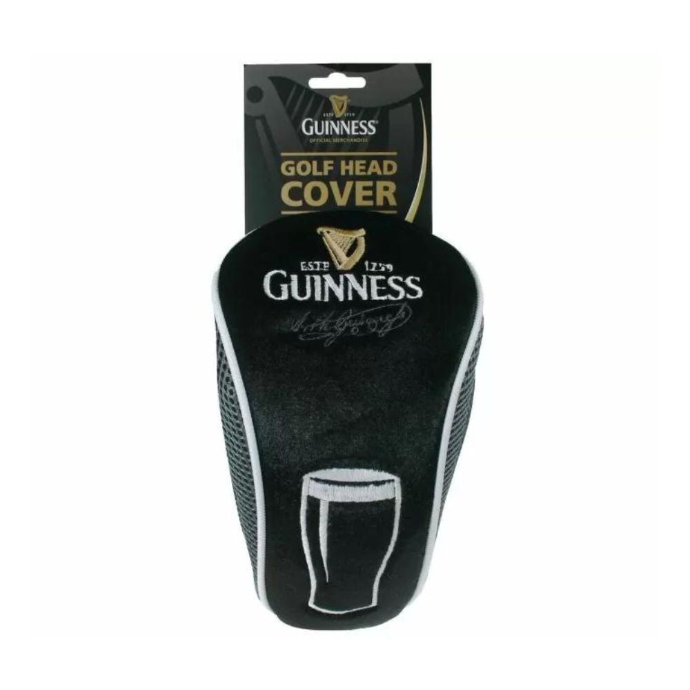 Guinness Golf Head Cover This Guinness Golf Head cover features intricate embroidery featuring the iconic Guinness logo, Arthur Guinness signature, and pint. An ideal accessory for all Guinness and golf enthusiasts.
