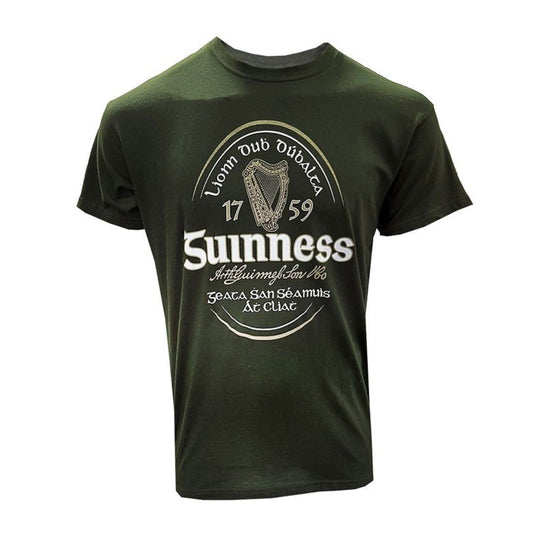 This Bottle Green Guinness Irish Label T-Shirt is a component of the official Guinness Merchandise Collection. It showcases the iconic vintage Guinness Label from Ireland.