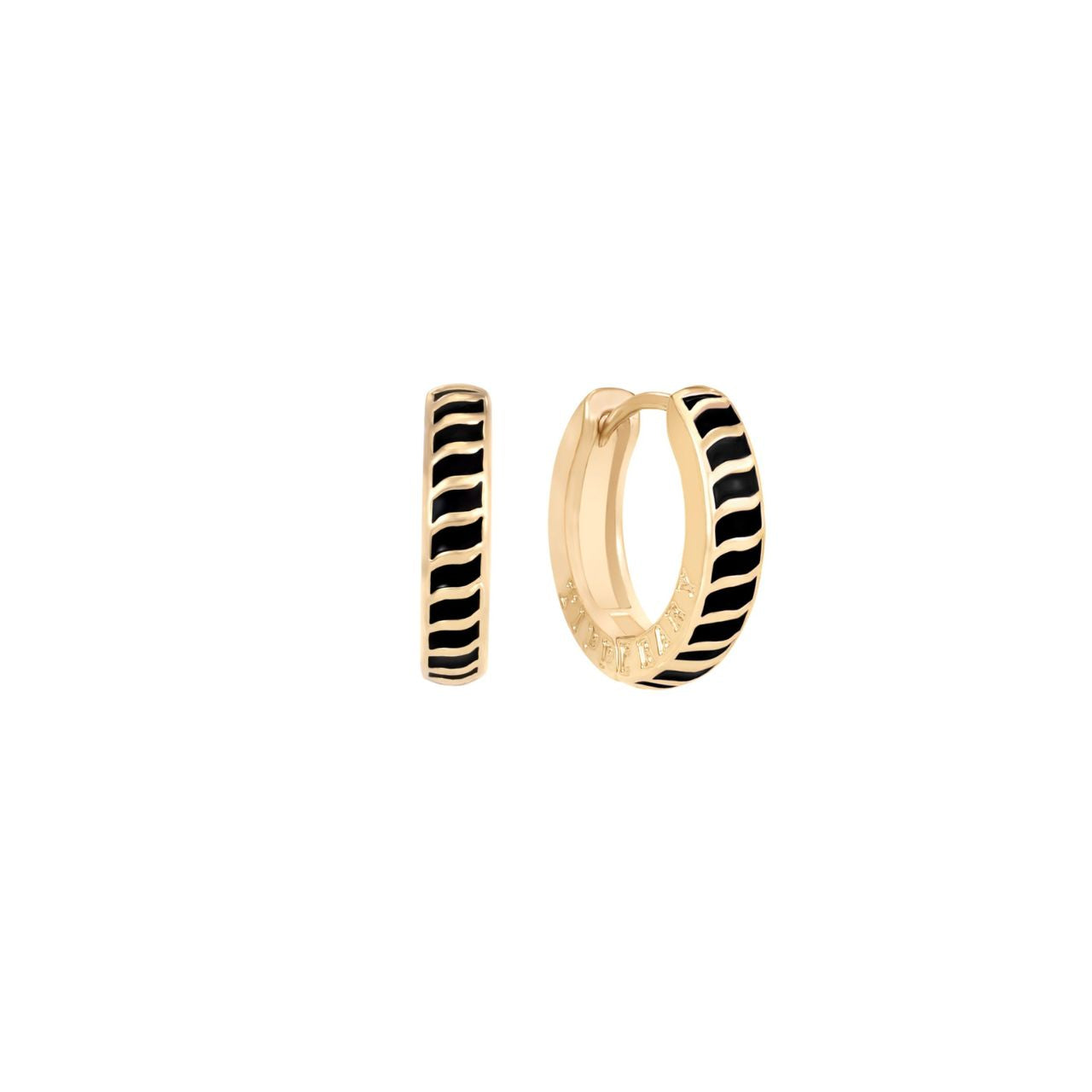 Add a touch of elegance to your outfit with the Tipperary Halo Eclipse Mini Black Enamel Hoop Earrings in Gold. These beautifully designed earrings feature a halo eclipse design with black enamel detailing, making them a versatile and sophisticated choice for any occasion.