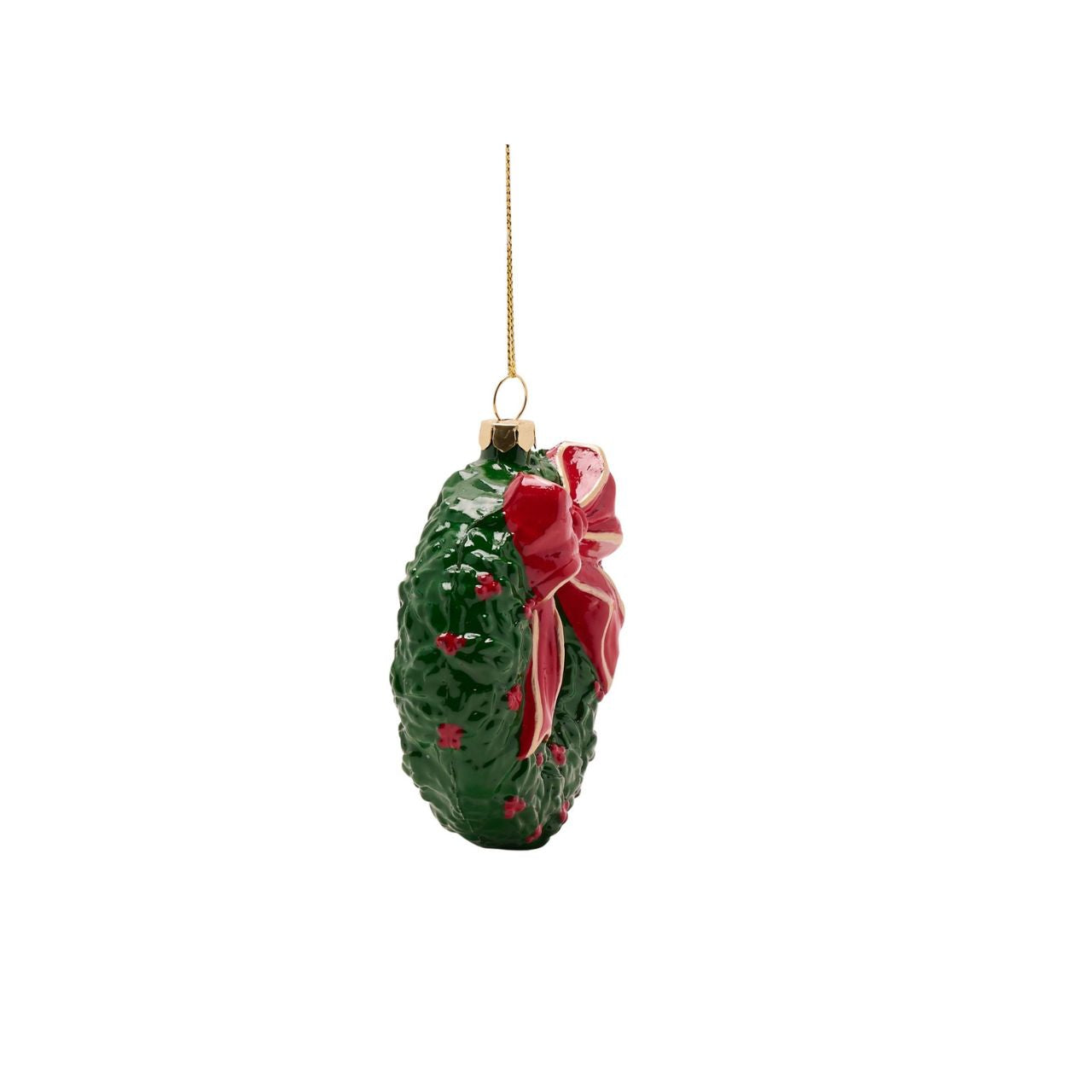Brighten your home with this charming Christmas wreath ornament, festively decorated with a pretty red bow. Boasting a traditional round shape with seasonal greenery and berries, this decorative accent evokes the magic of Christmas.