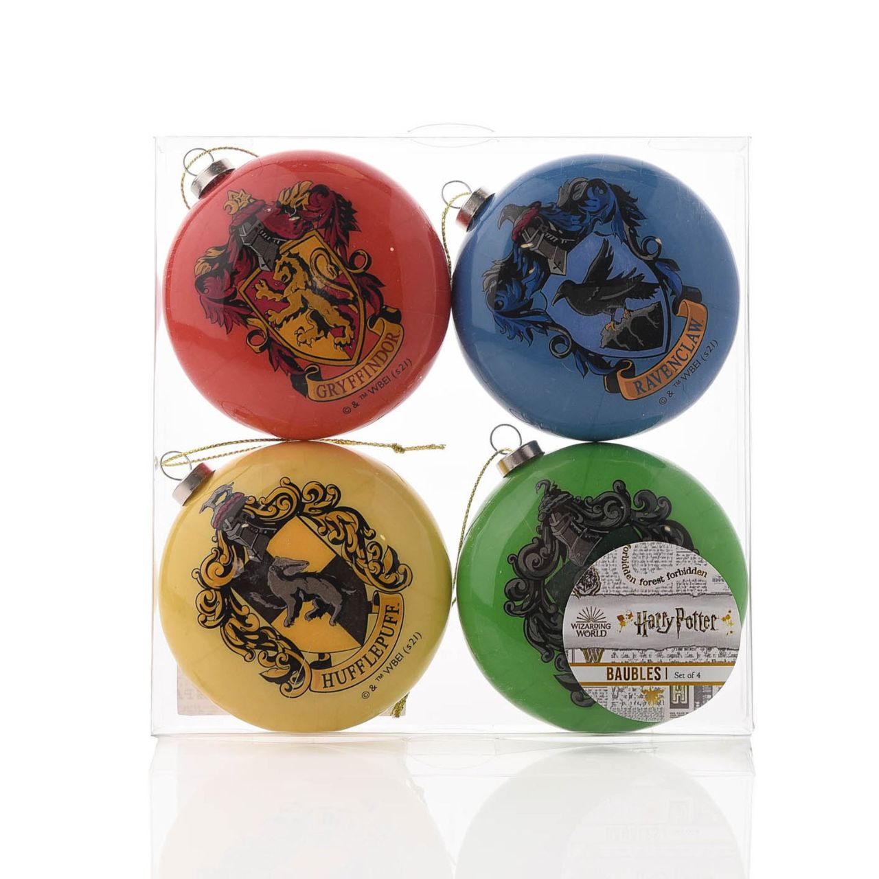 Add a magical touch to your Christmas tree with these vibrant, flat baubles. Whether you're a wizard or witch in the making, featuring all four houses, this set of four decorations is perfect for any Hogwarts-loving home!