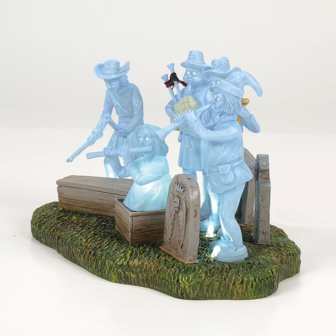 The Phantom Five belong to the enduring legend of the Haunted Mansion and its spectral residents. These spirits, while playful and mischievous, maintain a charming and convivial ambiance. This figurine serves as an ideal complement to any of our Haunted Mansion collections.