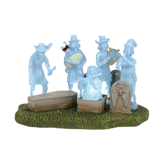 The Phantom Five belong to the enduring legend of the Haunted Mansion and its spectral residents. These spirits, while playful and mischievous, maintain a charming and convivial ambiance. This figurine serves as an ideal complement to any of our Haunted Mansion collections.