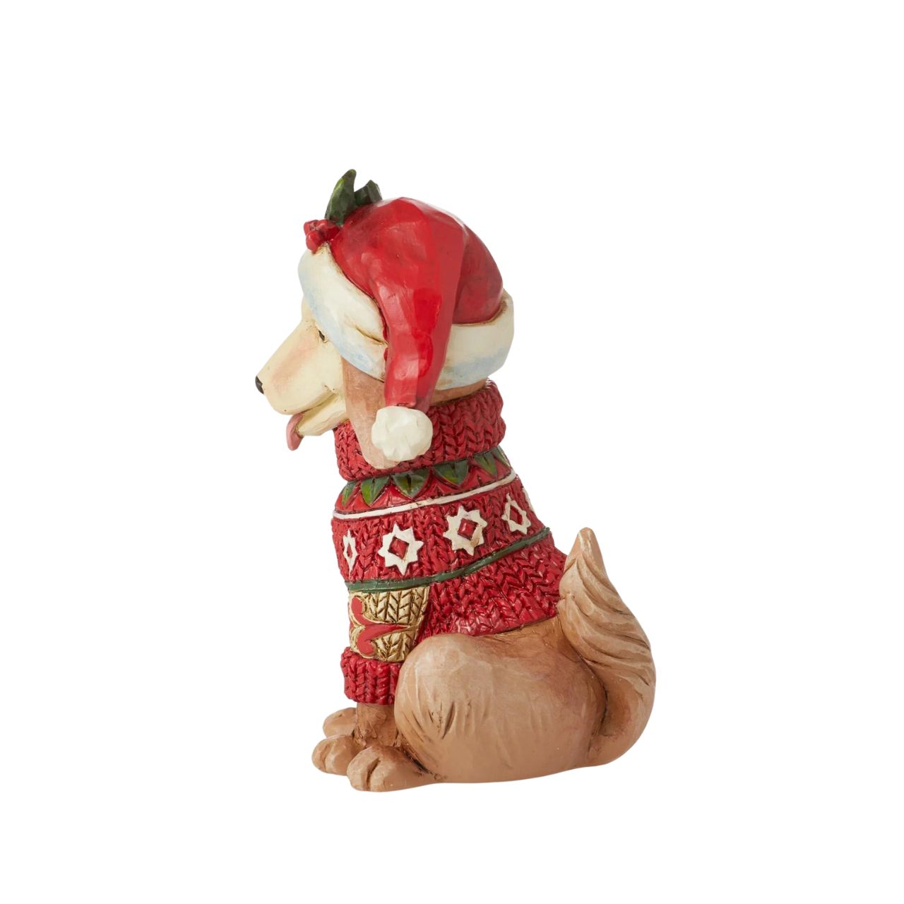 Heartwood Creek Festive Dog Mini Figurine Designed by award winning artist Jim Shore as part of the Heartwood Creek Mini Figurine Collection, hand crafted using high quality cast stone and hand painted, this festive Dog is perfect for the Christmas season.