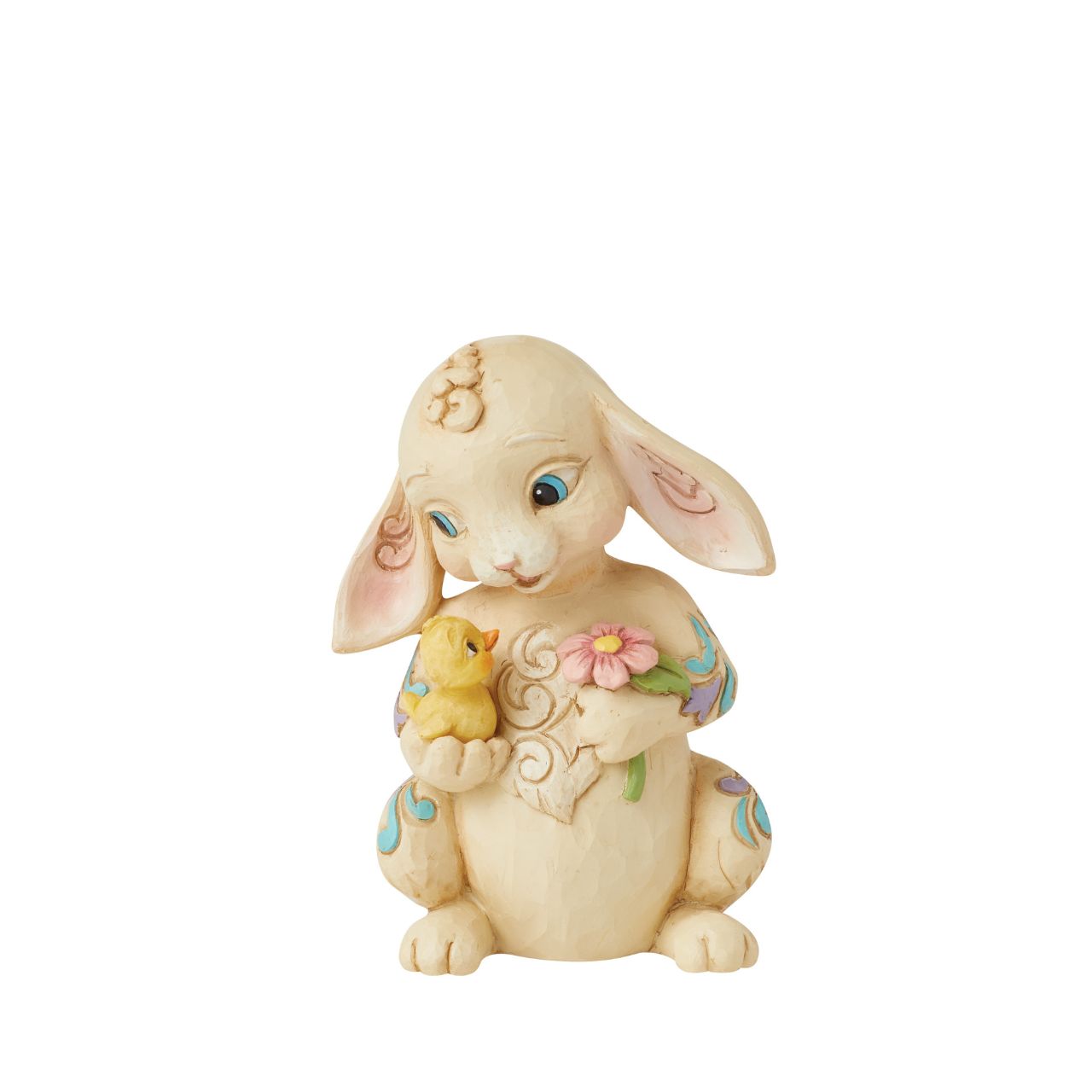 This mini Bunny figurine from the Heartwood Creek collection by Jim Shore is the perfect little addition to any Easter display. Hand carved and painted, this piece comes in fully branded packaging.