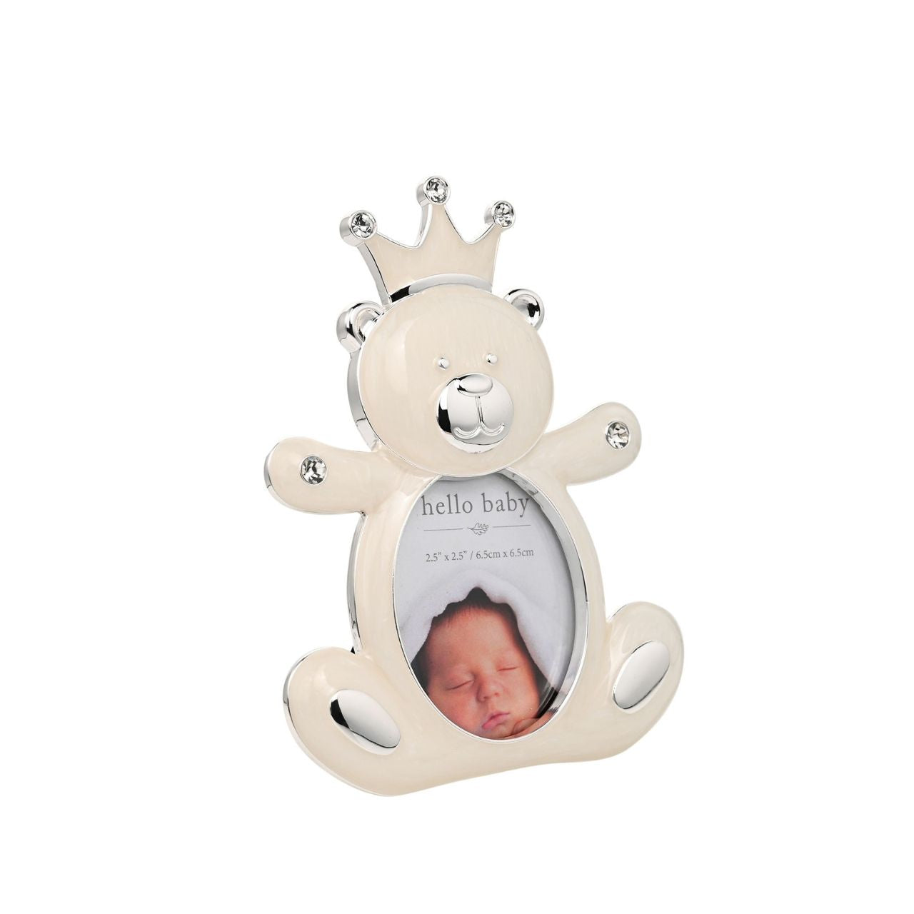 Crafted from high-quality metal, this frame features a mainly white bear design that exudes a sense of purity and innocence, making it a perfect fit for baby's nursery.