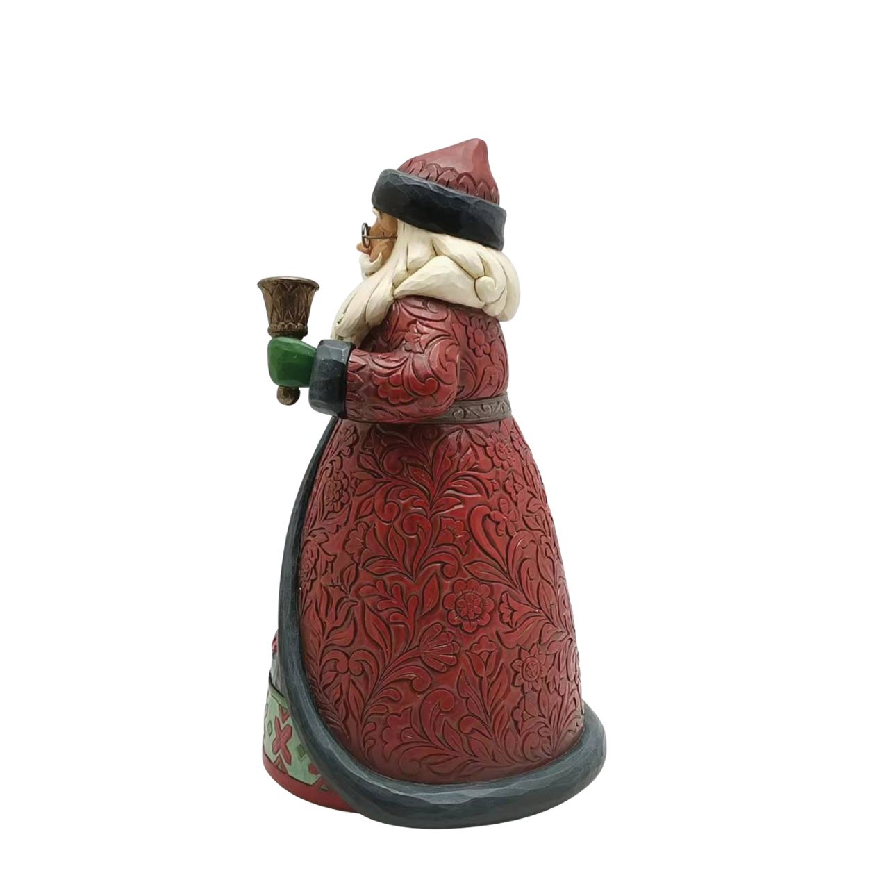 Heartwood Creek Holiday Manor Santa with Bells Figurine Designed by award winning artist Jim Shore as part of the Heartwood Creek Holiday Manor Collection, hand crafted using high quality cast stone and hand painted, this Santa with his festive bells is perfect for the Christmas season.