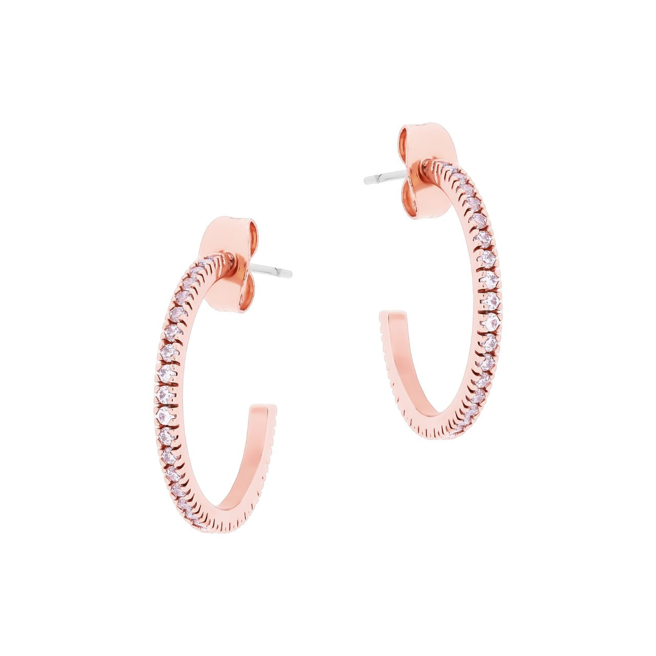 Hoop Earrings Pave Set Rose Gold by Tipperary Introducing the Tipperary Hoop Earrings Pave Set Rose Gold—a stunning accessory crafted with rose gold material, pave set stones, and finished with a hoop closure to provide a secure fit. These earrings will add a sophisticated twist to any look.