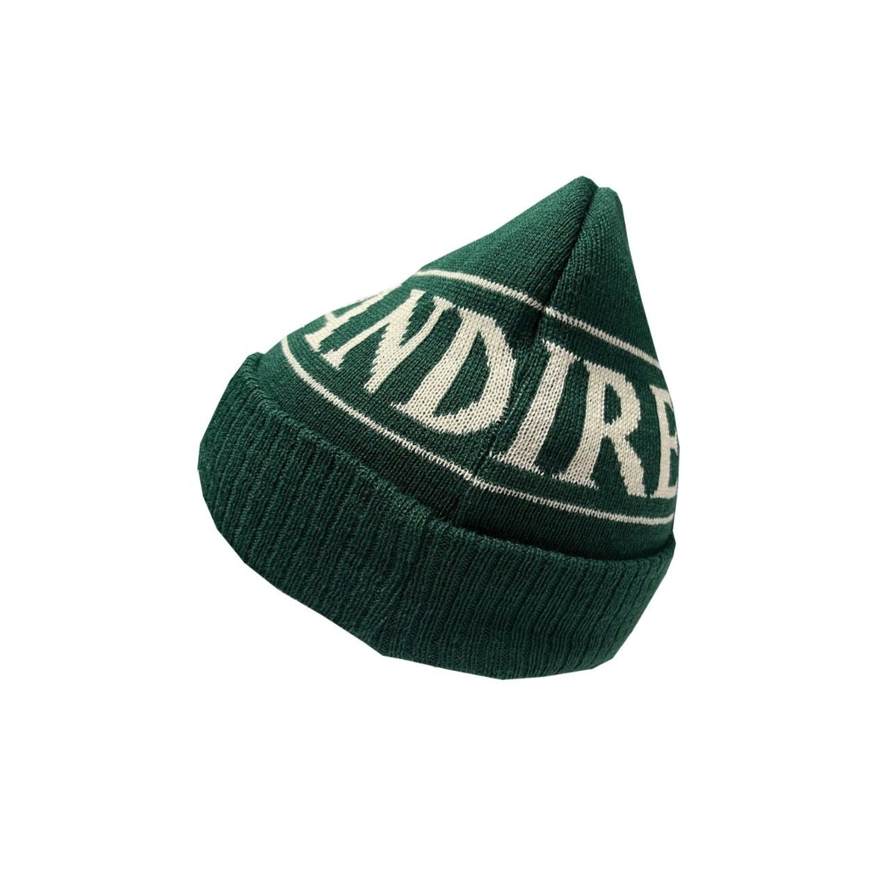 A soft beanie hat in bottle green and cream. Comfortable knit keeps warmth in. A classic Ireland winter staple.