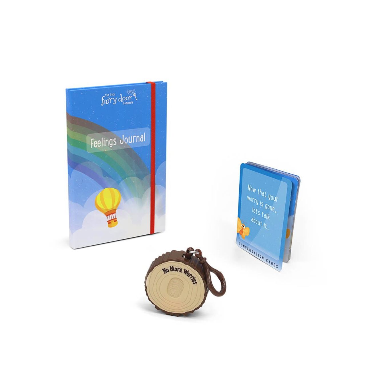 Irish Fairy Door ‘No More Worries’ Kit by Tipperary The ‘No More Worries’ Kit is the perfect way to express your feelings and give your worries away. Place your thumb on the included ‘No More Worries’ Mini Plaque and think of your worry. When it glows red, the fairies are listening. When it turns green, you know they have taken your worry away!