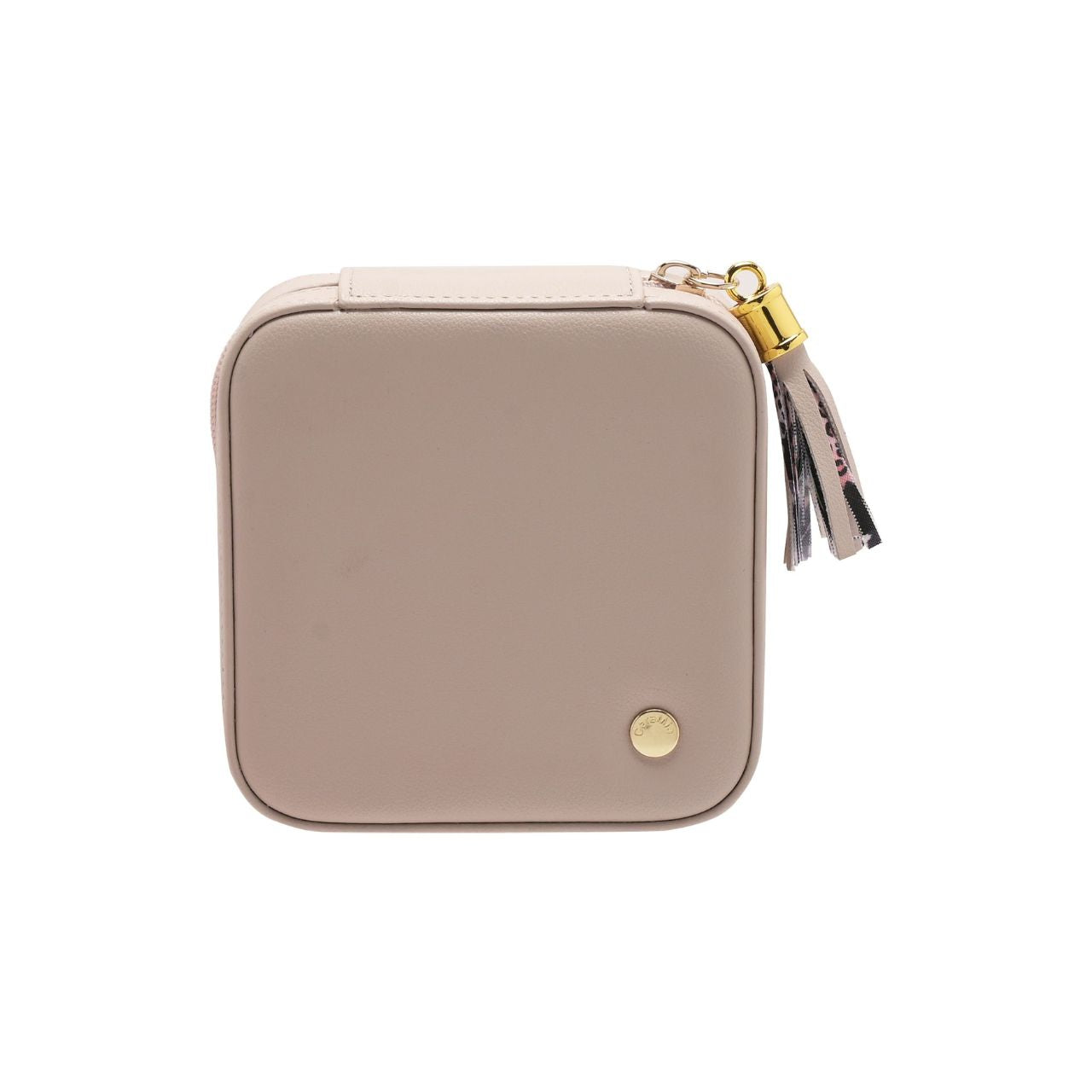 This striking jewellery case features a soft velvet interior with statement 'catchmere' panther print and matt cream, faux leather exterior.