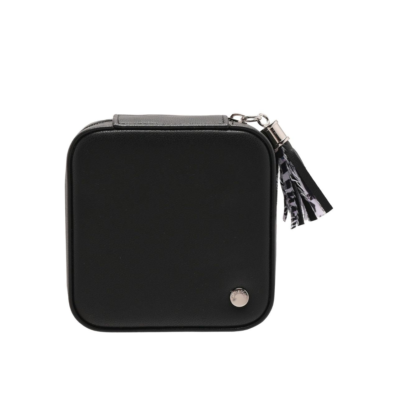 This striking jewellery case features a soft velvet interior with statement 'Zebracrossing' print and matt black, faux leather exterior.