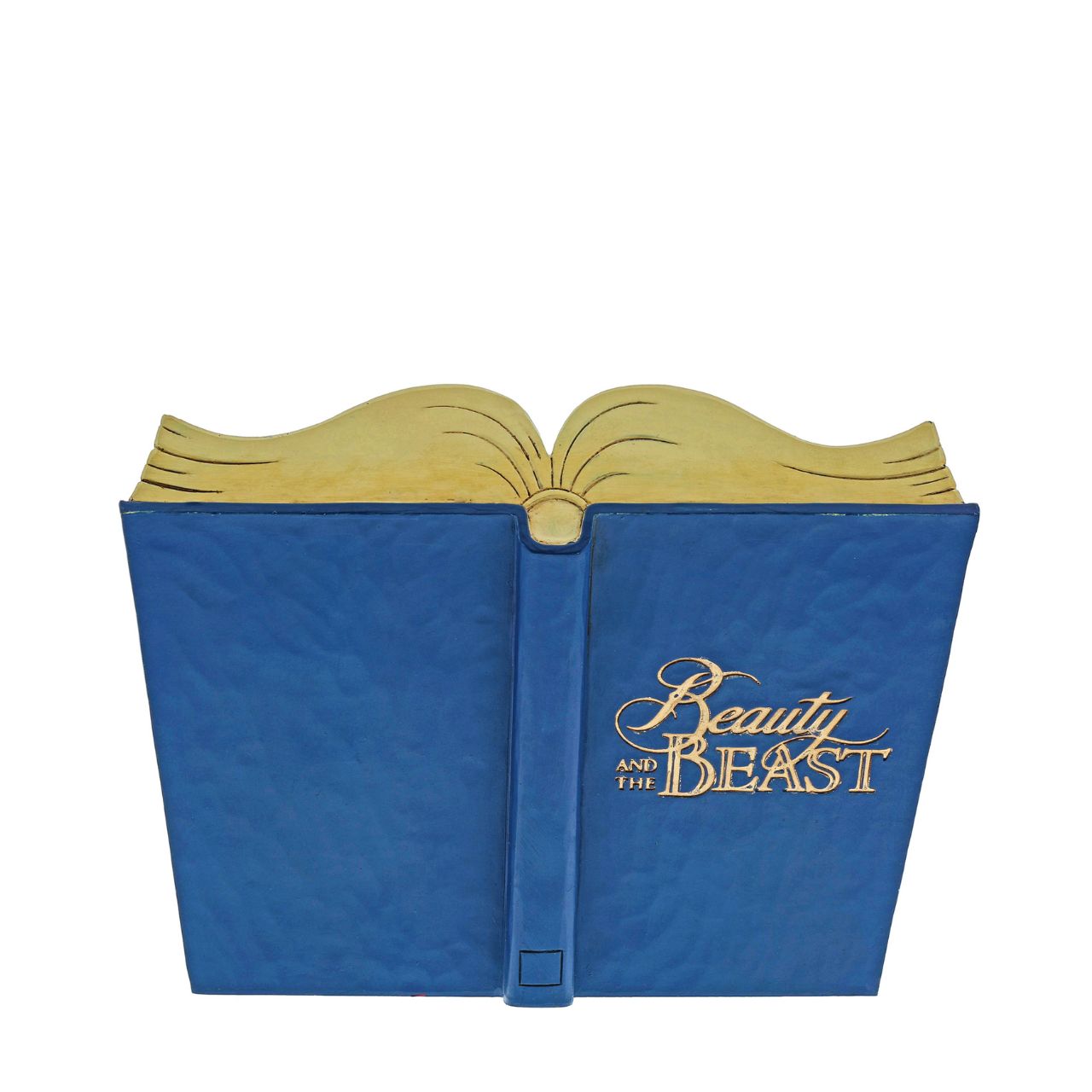 A tale as old as time and a song as old as rhyme... this beauty and her beast takes storybooks into a whole new dimension. Designed by award winning artist and sculptor, Jim Shore for the Disney Traditions brand. Book title written in gold paint on the back of the book.