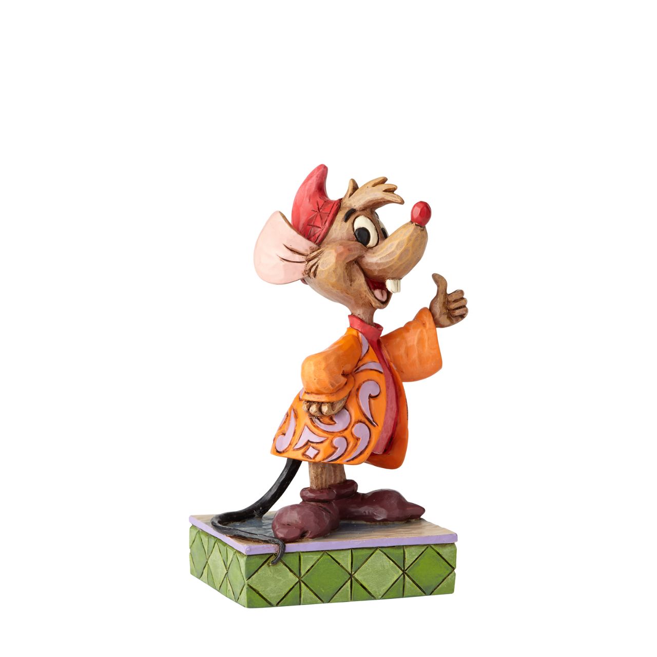 Cinderella's number one sidekick is kind, brave and fiercely loyal. This handcrafted design showcases Jaq's optimistic spirit, as the grinning mouse extends an eager thumbs-up. His trademark orange jacket has been reimagined with lavender flowers.