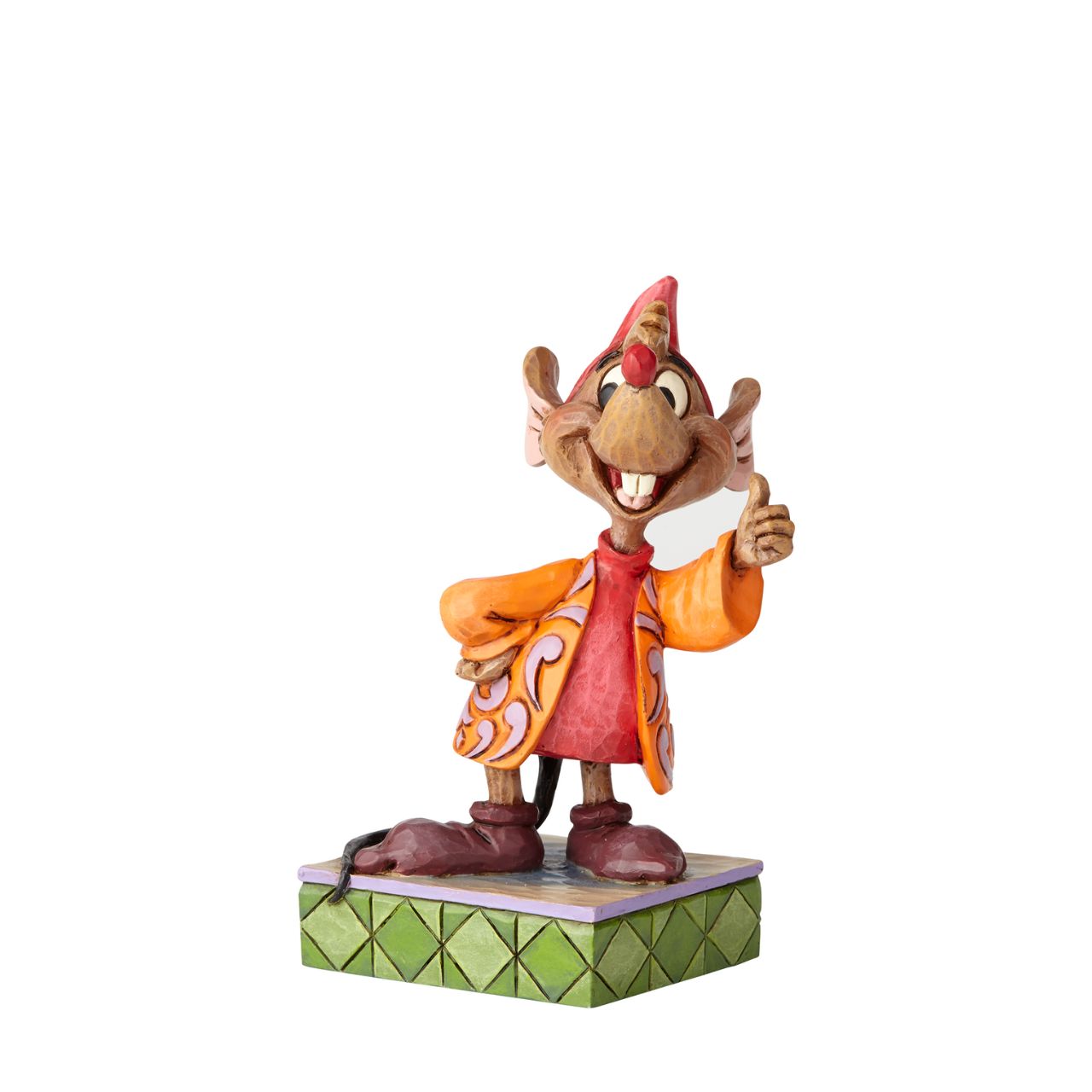 Cinderella's number one sidekick is kind, brave and fiercely loyal. This handcrafted design showcases Jaq's optimistic spirit, as the grinning mouse extends an eager thumbs-up. His trademark orange jacket has been reimagined with lavender flowers.