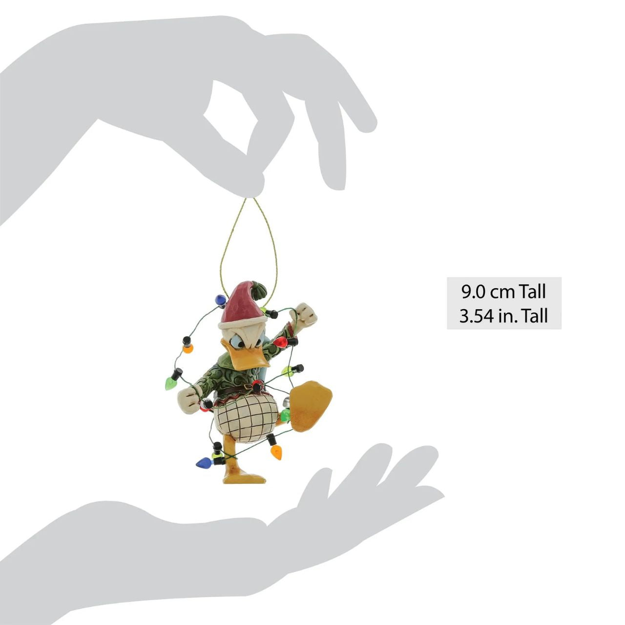 Donald Duck is trying to get into the festive spirit and not into a tangle. This fun hanging ornament from Jim Shore's Disney Traditions is the perfect way to celebrate not only your love of Donald and the magic of Disney, but also the fun and festive season.