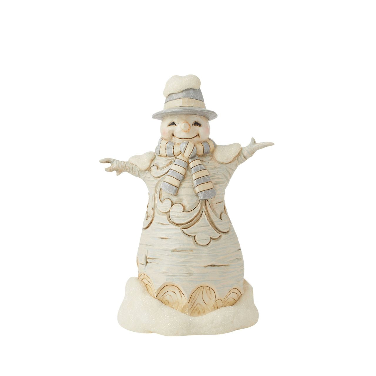 From the White Woodland collection as part of Heartwood Creek by Jim Shore, Snowman looks like he has been carved from a silver birch tree to give him a whole new look and feel. Comes in fully branded packaging.