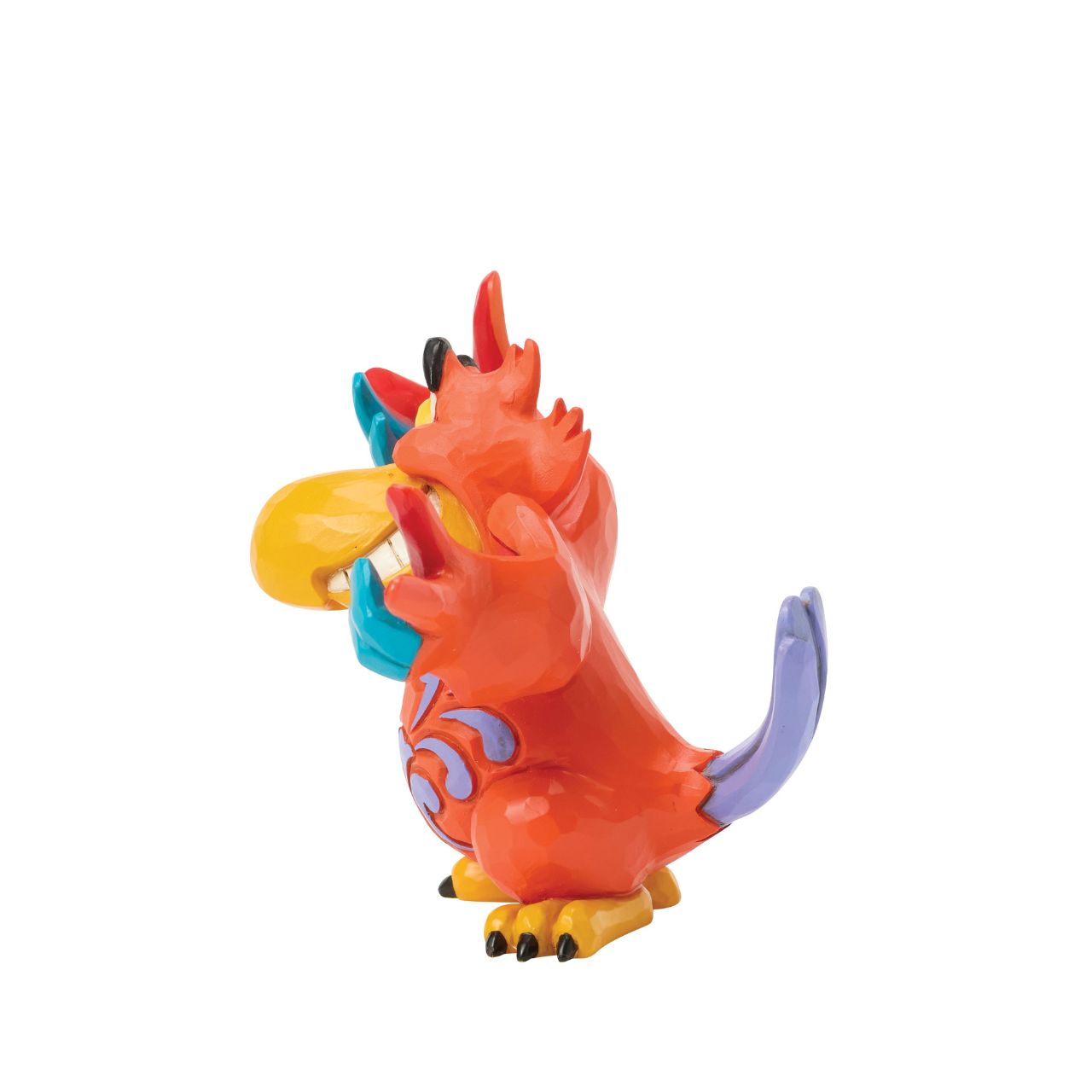 Jafar's big mouthed, feathered sidekick, Iago, comes to life in this personality filled Jim Shore figurine. With vibrant folk art details and a mischievous grin, Iago brings a touch of villainous fun to any Disney lover's home.