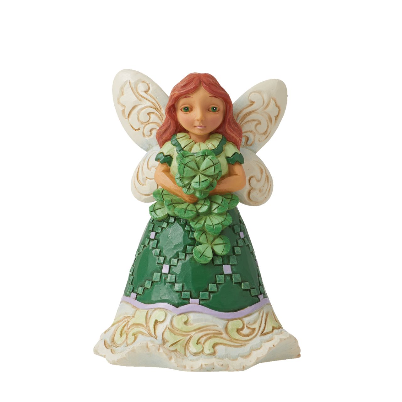 Irish Fairy Figurine by Jim Shore This 4 fairy by Jim Shore is a bonny beauty clad in green and purple patterning with rosemaleed wings.