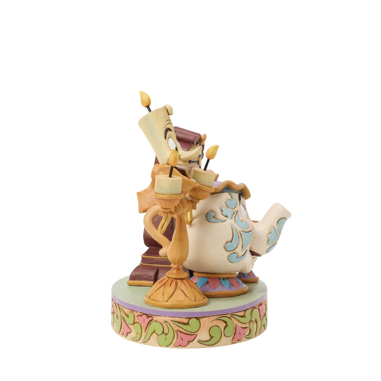 The enchanted castle's favourites shine in this delightful Jim Shore masterpiece. With Mrs. Potts, Chip, Lumiere, and Cogsworth posed with personality, each showcase the warmth, humour, and timeless charm of Disney's Beauty and the Beast.