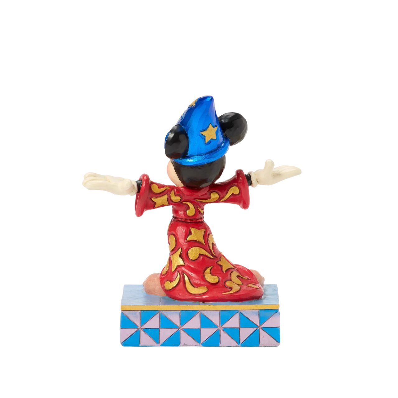 Celebrating the 85th anniversary of Fantasia in 2025, this Jim Shore Mickey Mouse is striking in red robes adorned with real gold cord and intricate rosemaling. With his sorcerer's hat, Mickey embodies the magic and wonder of the beloved classic.