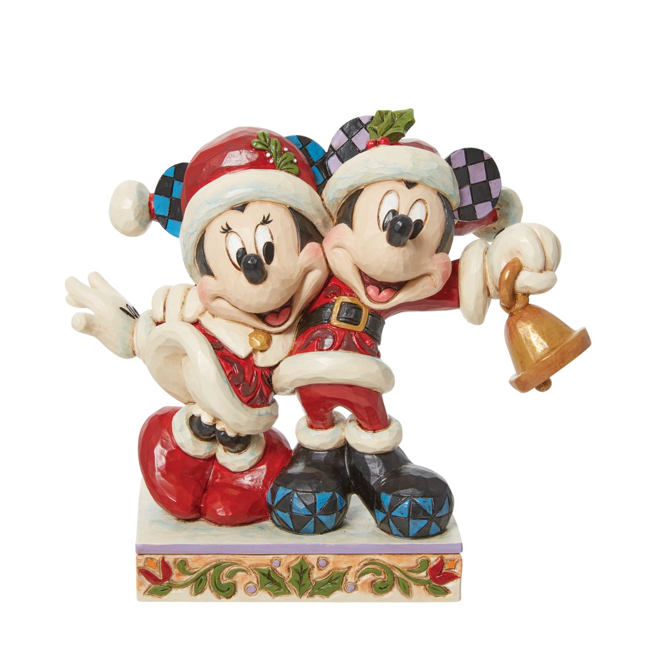 Disney Mickey & Minnie Mouse Santa Figurine by Jim Shore Featuring the iconic couple, Mickey & Minnie Mouse, this festive figurine is the perfect gift for any Disney Fan. Designed by award winning artist Jim Shore, this Christmas inspired piece shows Mickey & Minnie channelling Santa and dressing up as Mr & Mrs Claus.