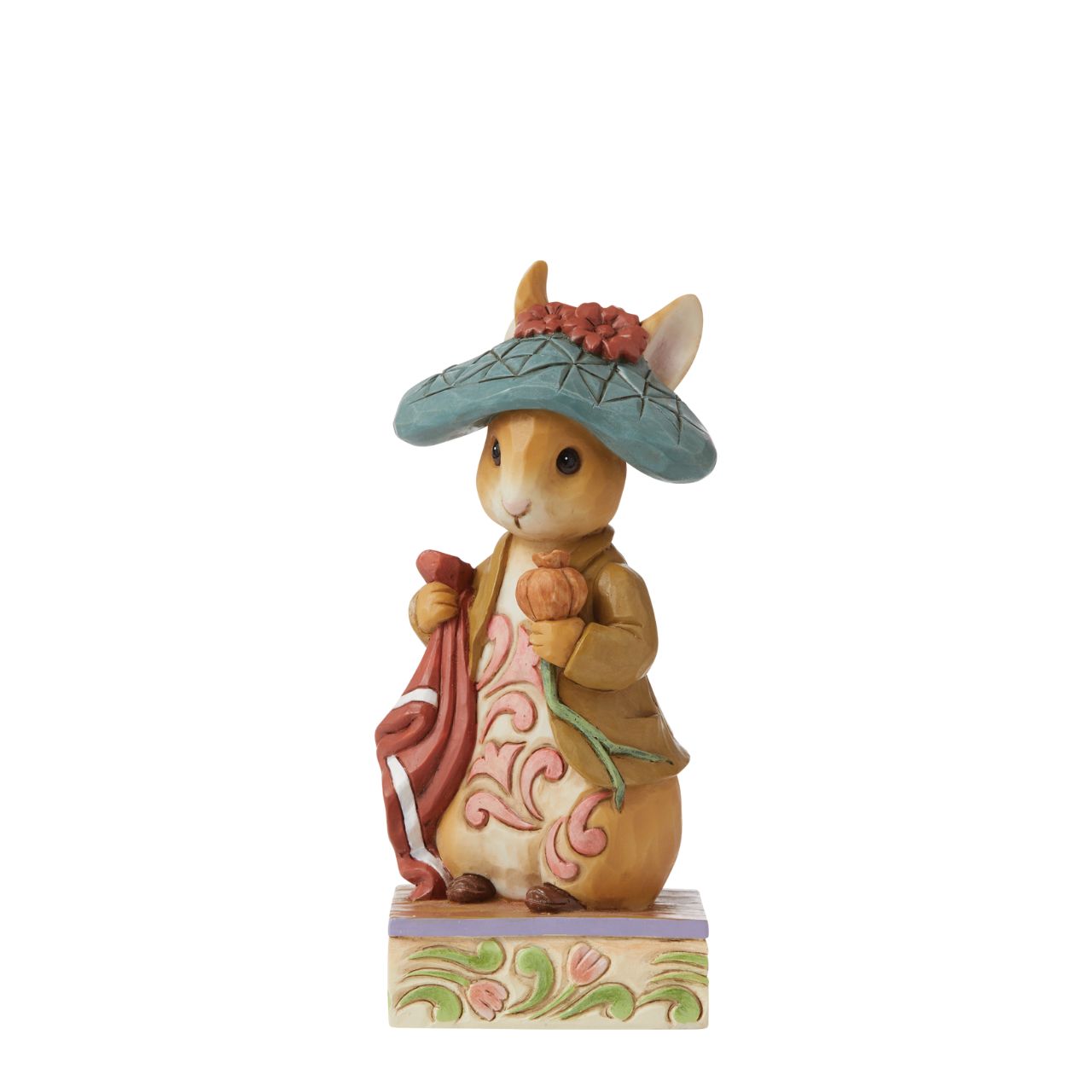 Beatrix Potter Nibble, Nibble, Crunch Benjamin Bunny Figurine Award winning folk artist Jim Shore brings his unique style to Beatrix Potter's beloved story, The Tale of Peter Rabbit, through charming hand-crafted gifts that will delight her readers of all ages. This Jim Shore figurine features Benjamin Bunny, Peter's lovable cousin. Wearing his characteristic hat, the little bunny waits patiently for the next adventure.