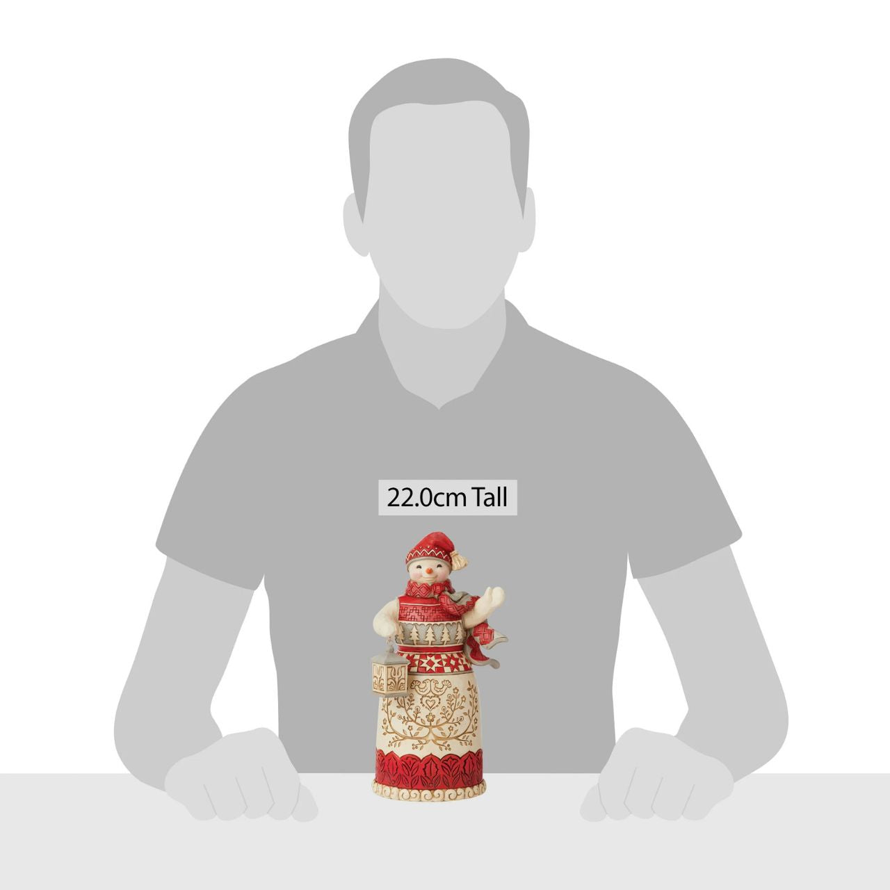 Jim Shore Heartwood Creek Nordic Noel Snowman with Lantern Figurine Inspired by Scandinavian folk art traditions, this Jim Shore Nordic Snowman lights the way to Noel. Holding a lantern in hand, this exceptionally crafted snowman bears a robe of pattern and interlacing detail.