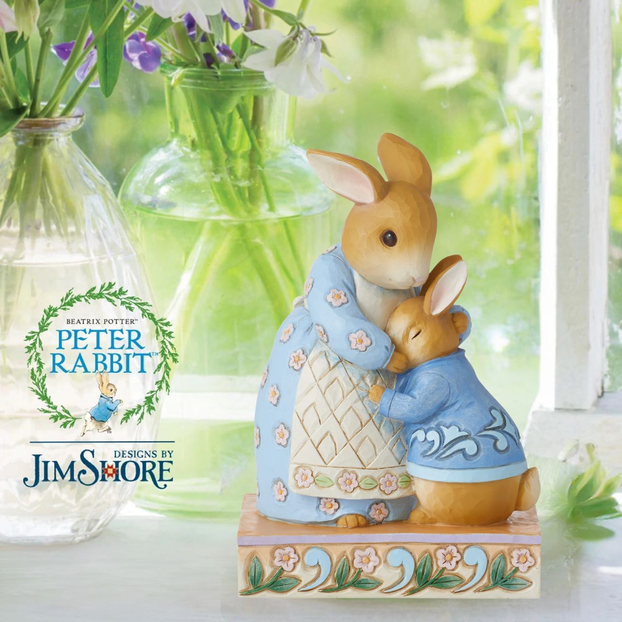 Jim Shore uplifts the treasured children's characters in this darling miniature. Beloved bunny, Peter Rabbit, melts into his mother's caring embrace. Holding her sweet boy close, she provides all the encouragement he needs for a day of adventuring.