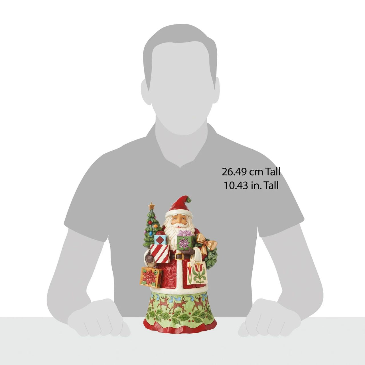 Santa is ready to deliver this Christmas. Hand painted, this figurine features Santa with arms full of gifts and is the perfect addition to any festive display. Comes in fully branded packaging.