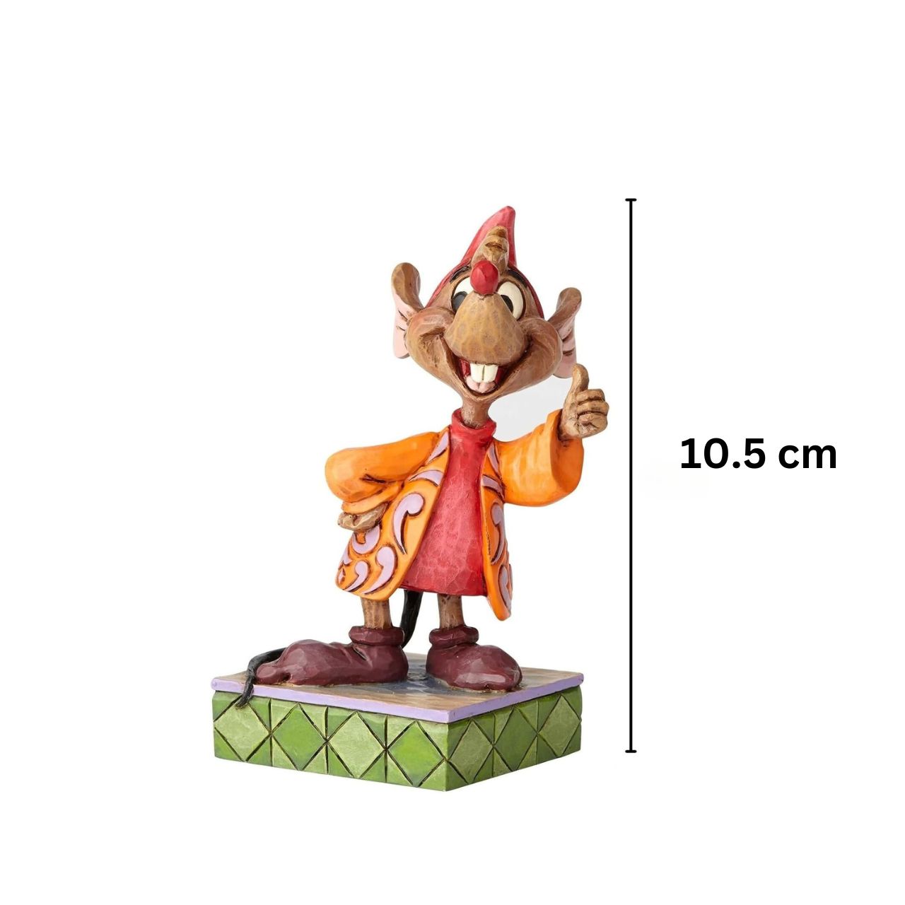 Cinderella's number one sidekick is kind, brave and fiercely loyal. This handcrafted design showcases Jaq's optimistic spirit, as the grinning mouse extends an eager thumbs-up. His trademark orange jacket has been reimagined with lavender flowers. Packed in a branded gift box. Unique variations should be expected as this product is hand painted. Not a toy or children's product. Intended for adults only.