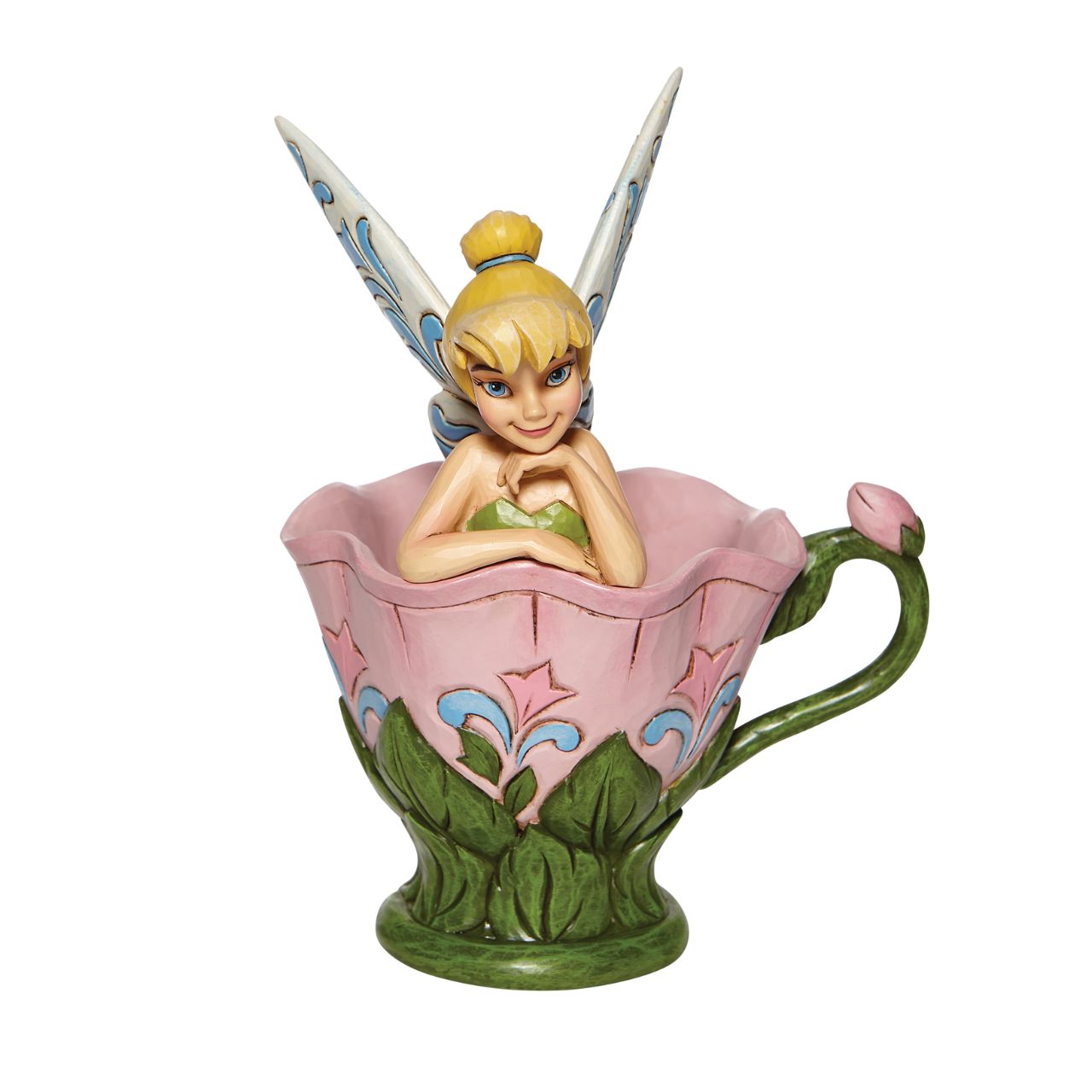 Disney Tinkerbell Sitting in a Flower Figurine A Spot of Tink by Jim Shore All the way from Neverland, this sweet and sassy fairy, takes a flower break before she's off on her next adventure. This Disney by Jim Shore piece is intricately hand sculpted and is great for any Tinker Bell enthusiast. Made from cast stone.