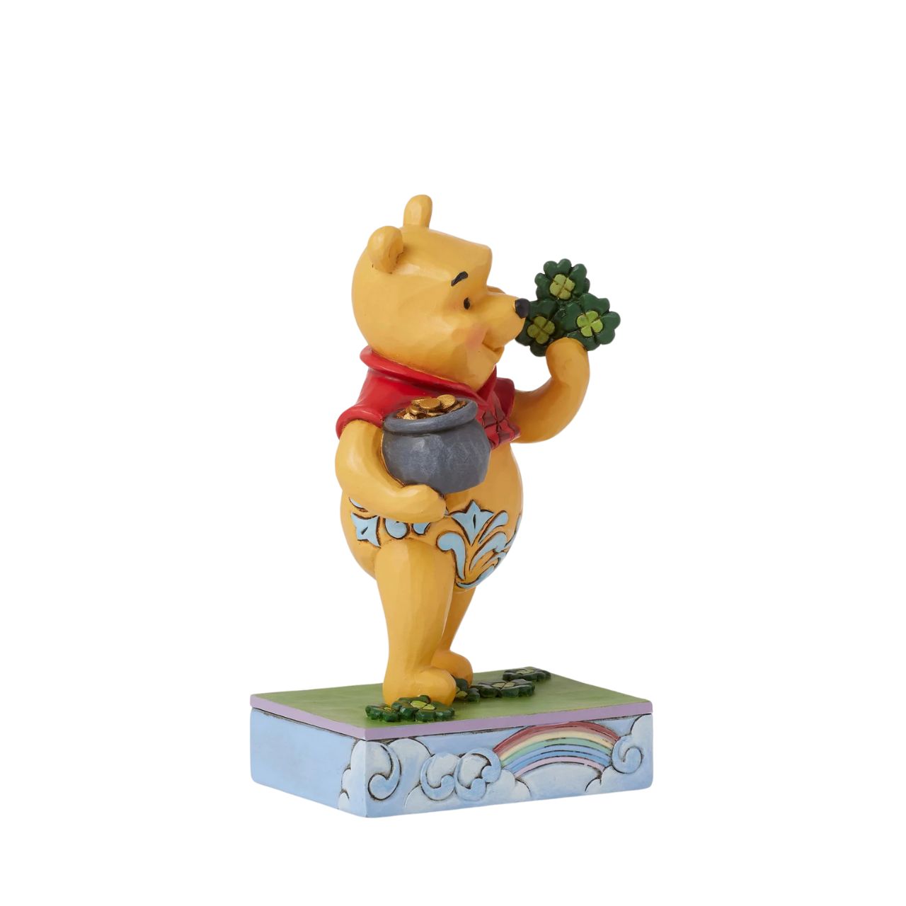 Disney's Winne the Pooh has an abundance of luck with his four-leaf clover. This cute piece if from the Disney Traditions collection by Jim Shore and is hand carved and painted before being packaged in a fully branded gift box.