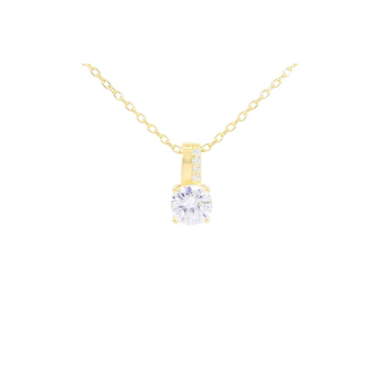 This exquisite cubic zirconia diamond pendant necklace features a brilliant round-cut diamond set in a delicate yellow gold plated sterling silver chain. The minimalist design highlights the stone’s natural sparkle, making it an ideal choice for both everyday elegance and special occasions.
