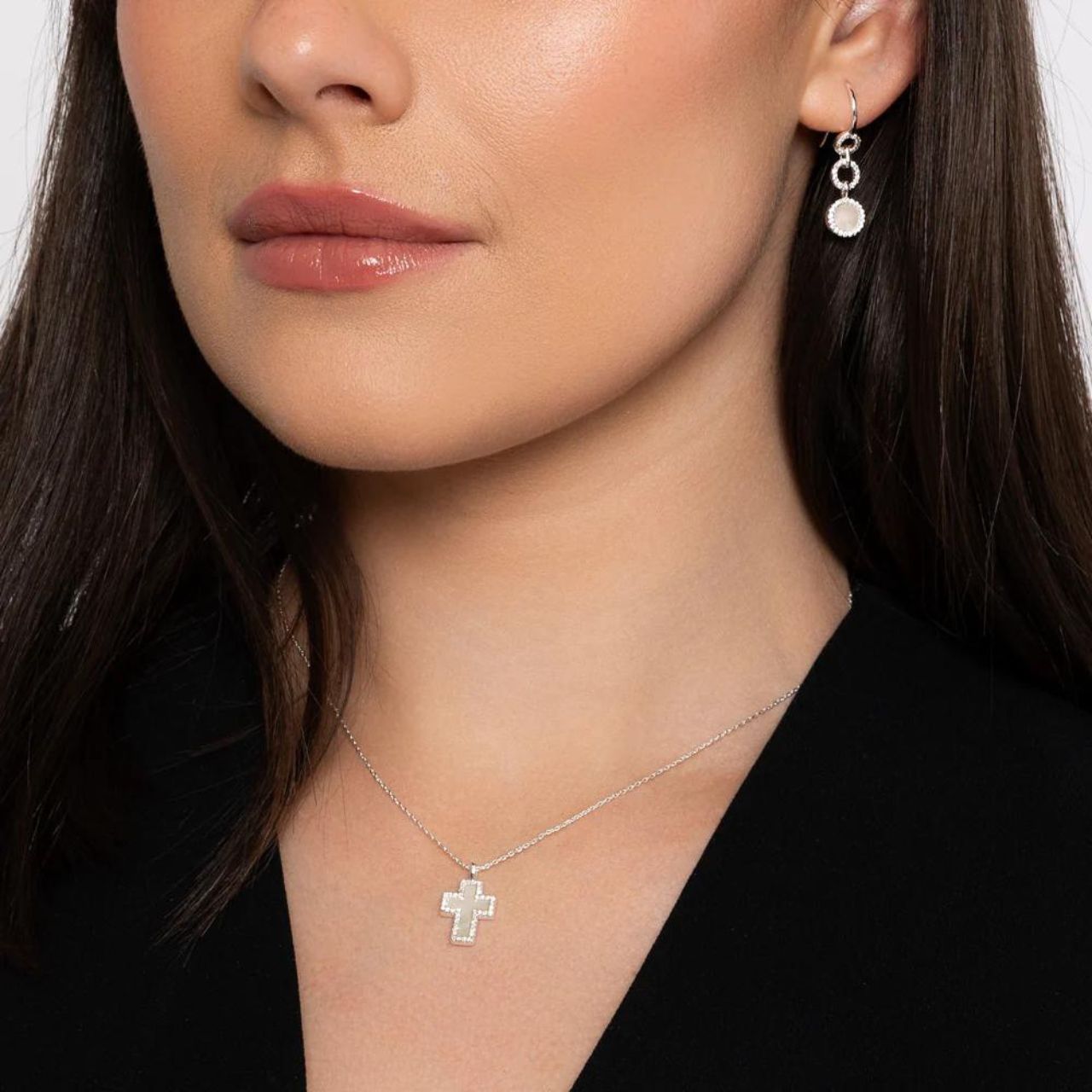 Mother of Pearl Silver Plated Cross Pendant by Knight & Day