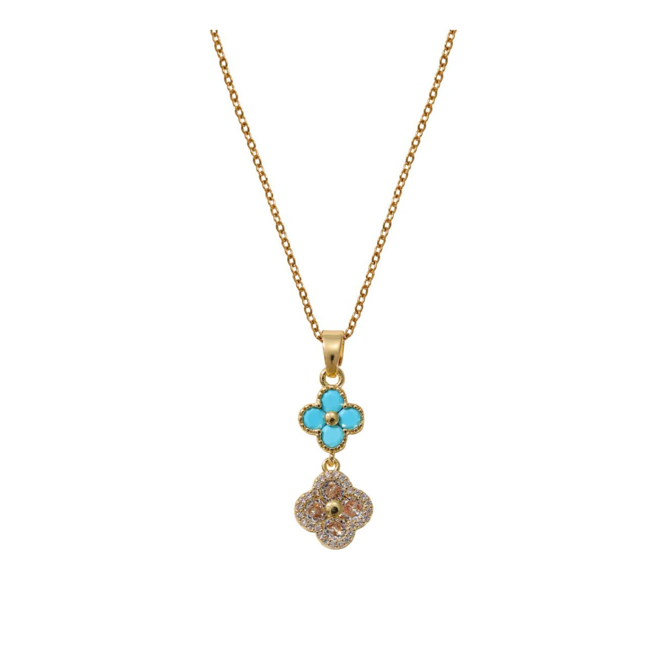 Pretty turquoise & crystal clover drops on fine chain.