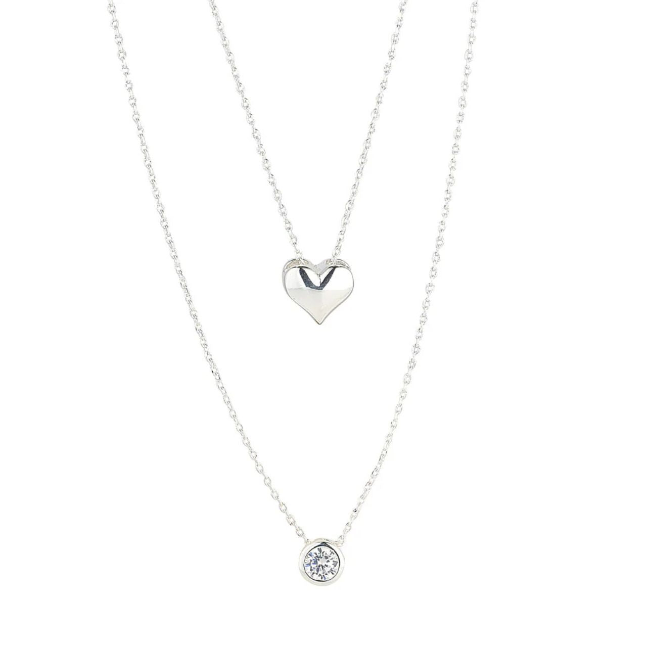 Set of two necklace with chains threaded through a beautiful heart shape & a CZ solitaire.