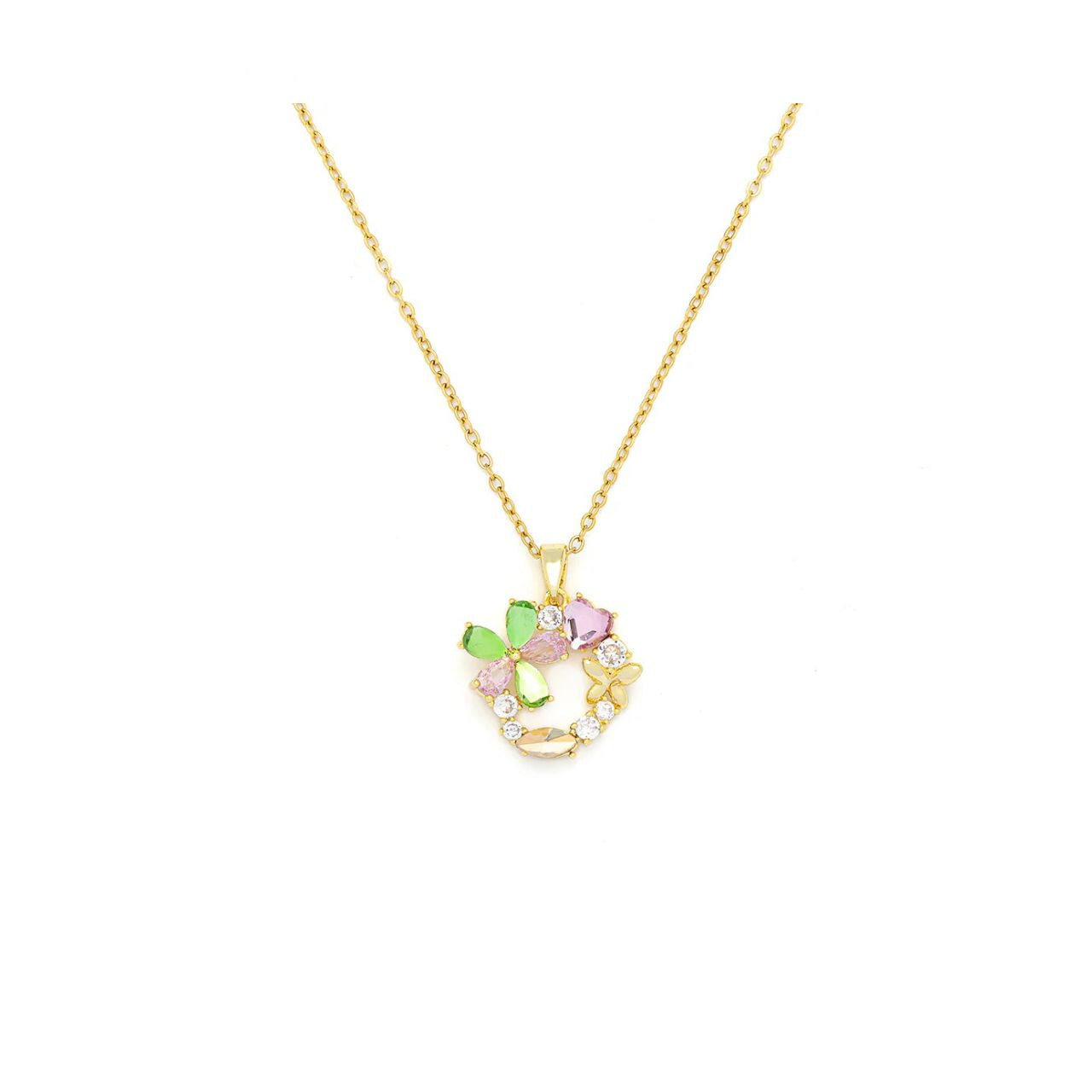 Exquisite mix of colour combined in this 'floral bouquet' pendant. Length 41 + 5cm extension. Gold plating.