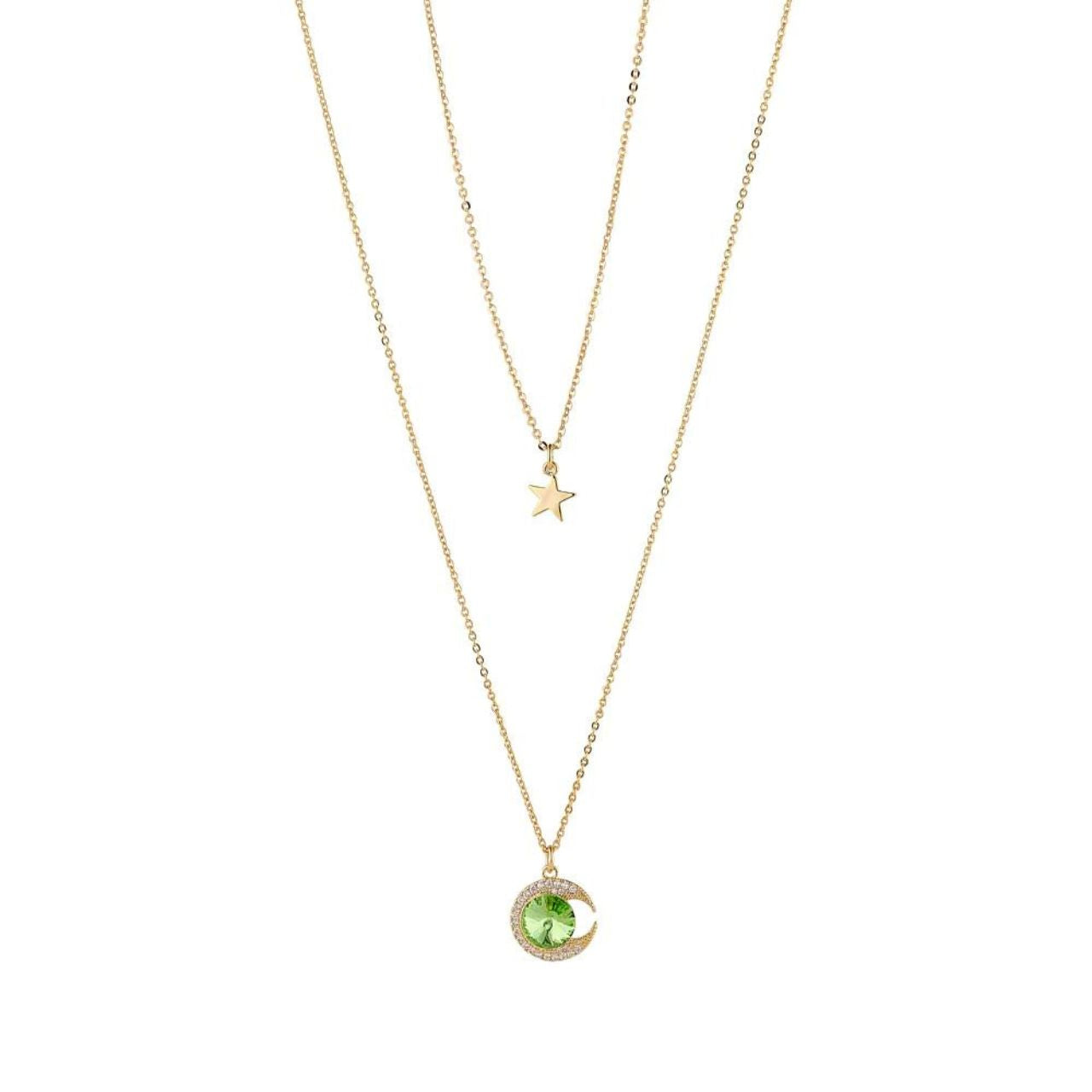 Knight & Day Green Moon Layered Necklace Green moon layered necklace with moon & star charms.