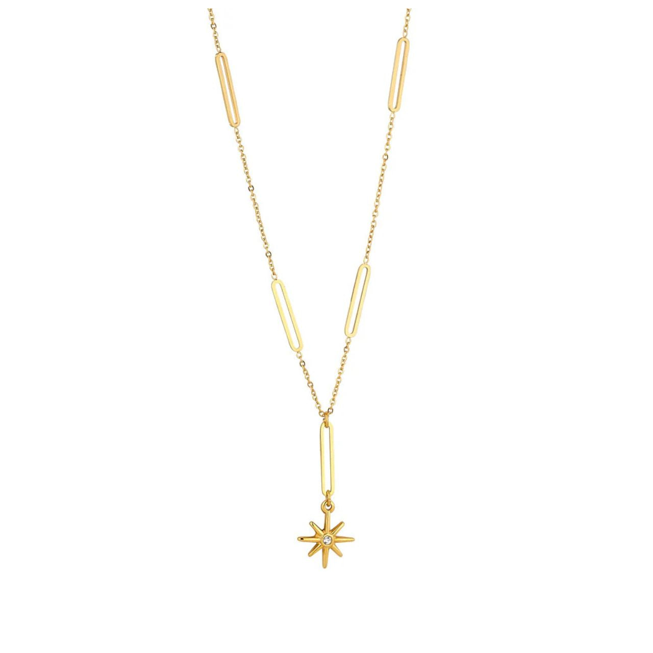 Elegant gold plated chain with beautiful star drop embellished with crystal stone. Length 42 + 5cm.