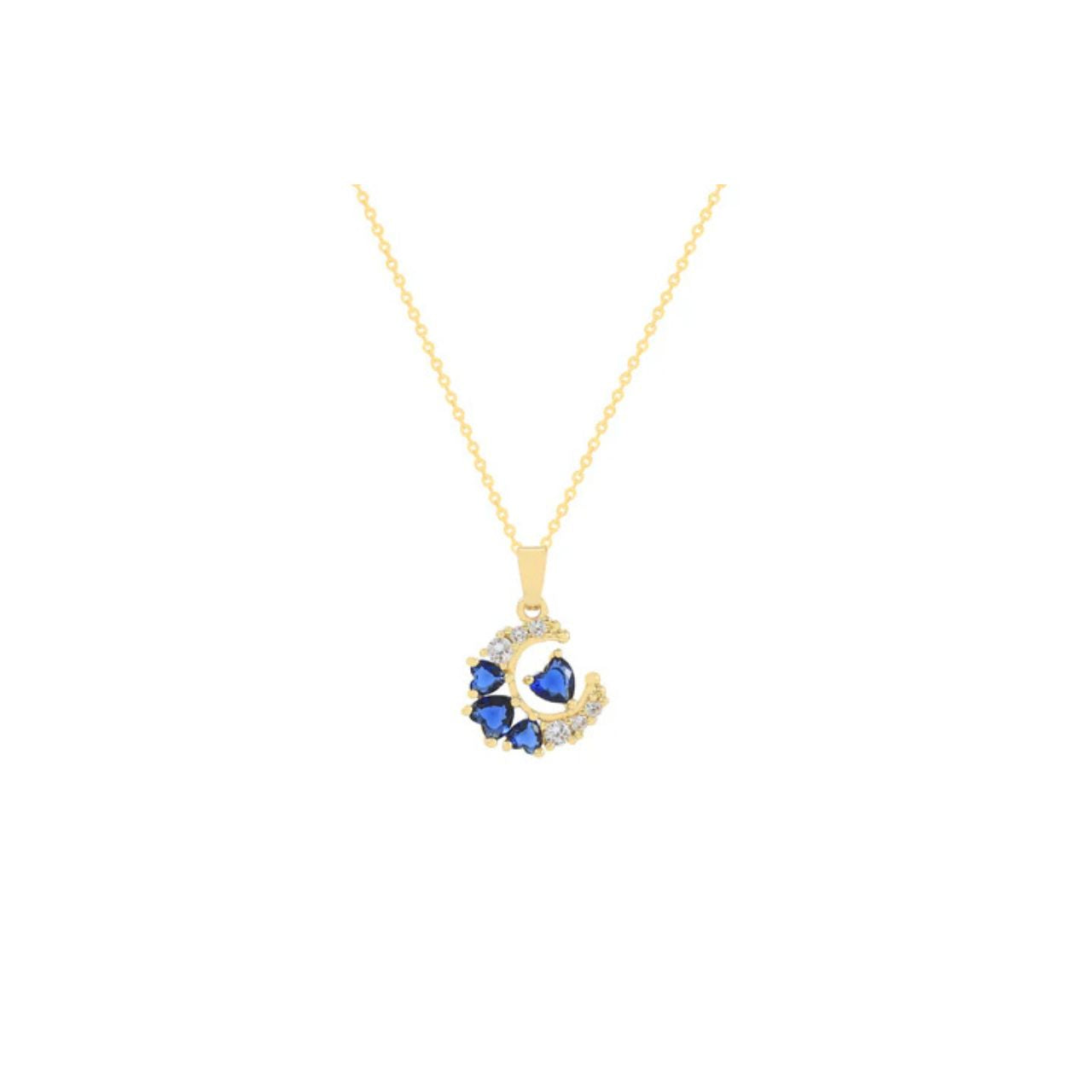 Elevate your elegance with the Knight & Day Sapphire Heart & Moon Pendant. Crafted with gold plating, this exquisite piece features a delicate sapphire heart paired with a graceful moon motif, symbolizing timeless beauty and romance.