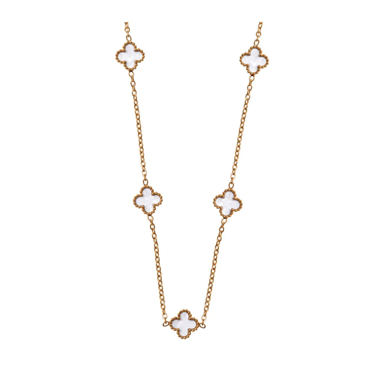 Pretty & delicate white clover necklace with lobster claw fastening.