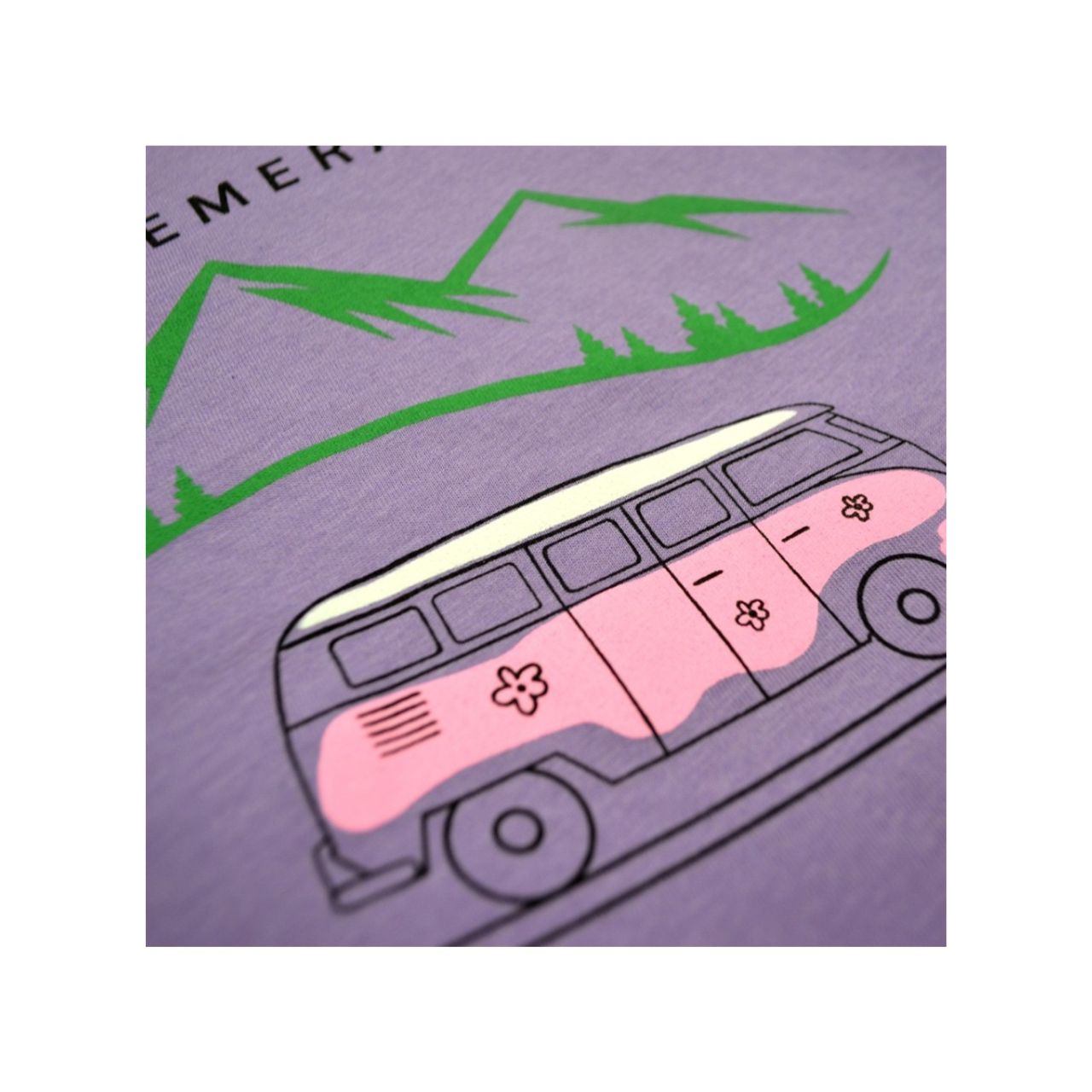 A charming "Emerald Isle Van" graphic stands out against the soft lilac backdrop, adding a playful vibe to your casual wardrobe. With its slim fit and lightweight, breathable fabric, this T-shirt offers both comfort and style, perfect for relaxed outings or adding a touch of fun to your everyday look.