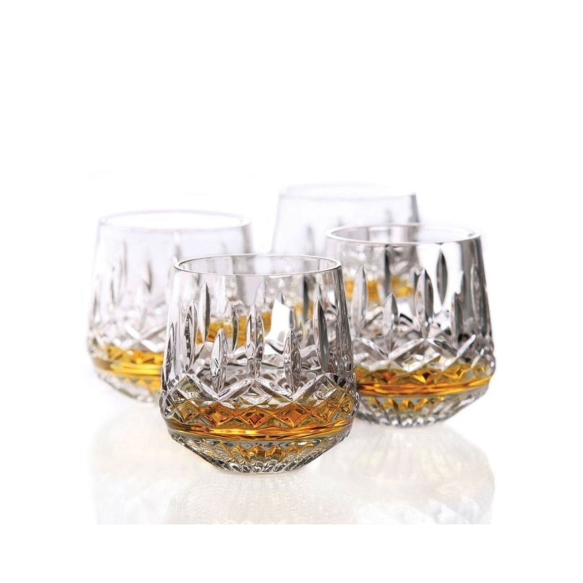 Waterford Crystal Lismore Whiskey Glass Set of 4  The Waterford Lismore pattern is a stunning combination of brilliance and clarity. You could honour Lismore's Irish roots serving drams in these Lismore Old Fashioned glasses, or use them to serve spirits 'on the rocks.'
