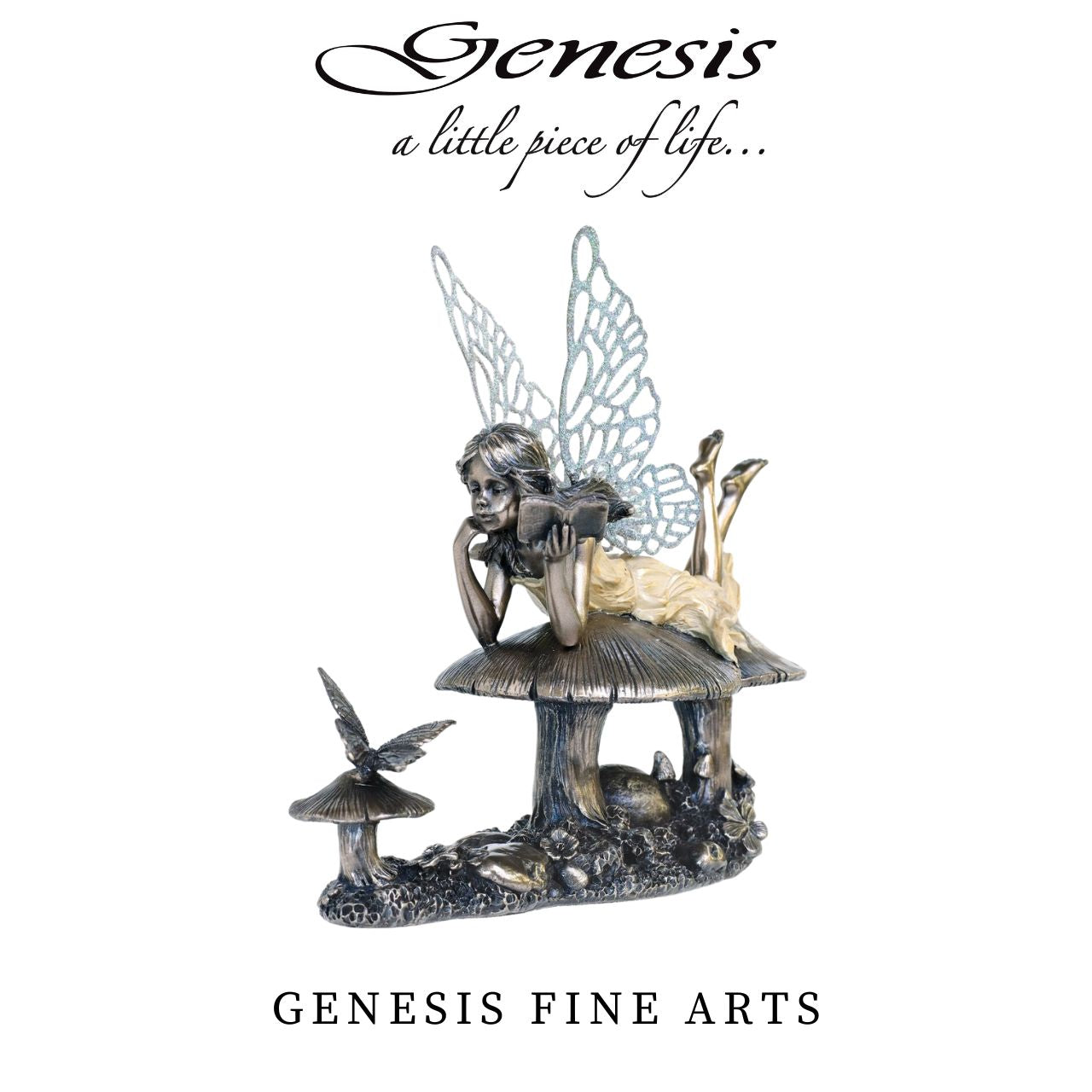 Genesis Little Fairy - Fairy Tales Fairy tales is a beautiful ornate piece ideal for the fairy tale loving girl. Genesis Fine Arts has evolved into a much loved and world famous Irish brand to produce a striking range of handcrafted cold cast bronze sculptures.