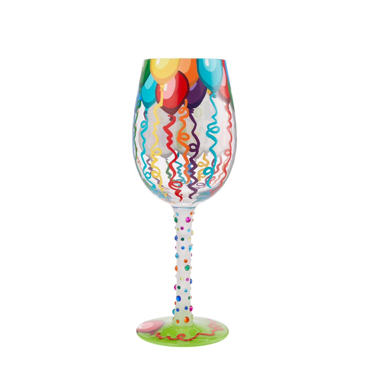 Birthdays only come once a year, make sure to milk them for all they're worth when they do. Serve every birthday beverage in this festive glass, covered in streamers, balloons, and a rainbow of gems. Let there be no doubt who's day it is.