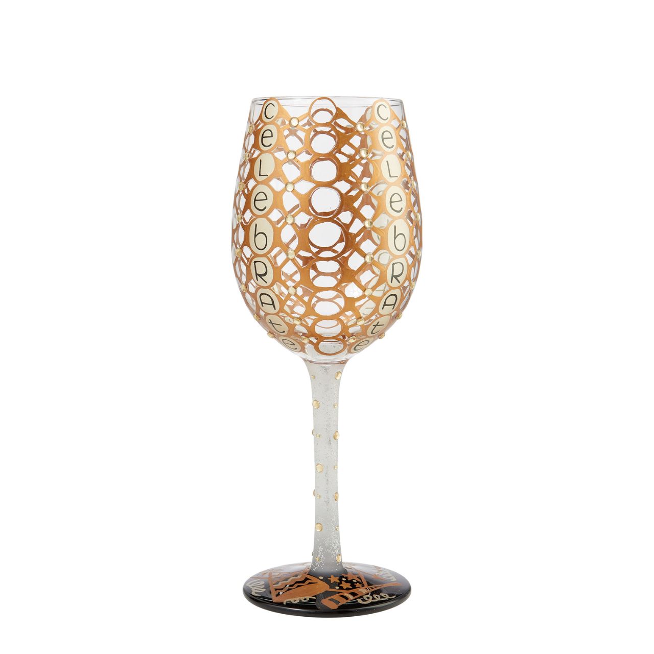 Celebrate Wine Glass by Lolita  Celebrate in style with this super glittery wine glass. Whatever the celebratory occasion, you'll be reaching for this glass, time and time again. Hand wash only. Securely packaged in a beautiful, decorative gift box.